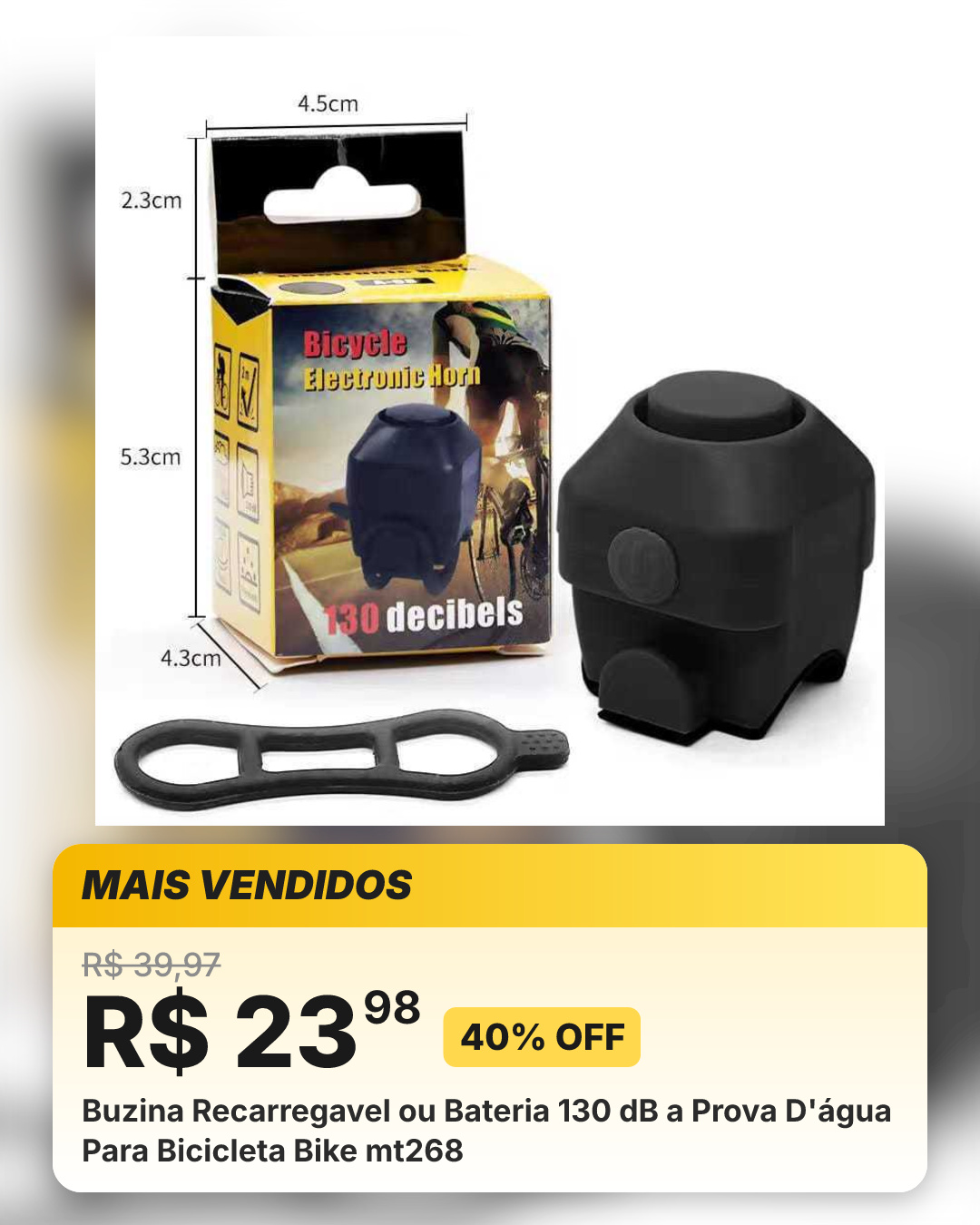 Buzina Recarregavel ou Bateria 130 dB a Prova D'água Para Bicicleta Bike mt268