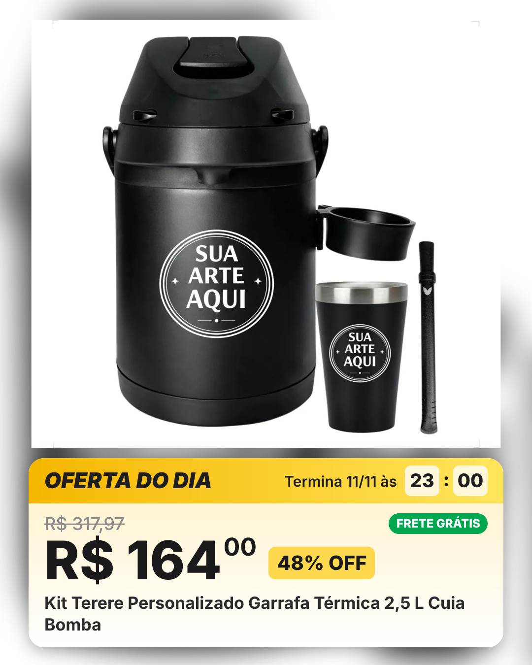 Kit Terere Personalizado Garrafa Térmica 2,5 L Cuia Bomba