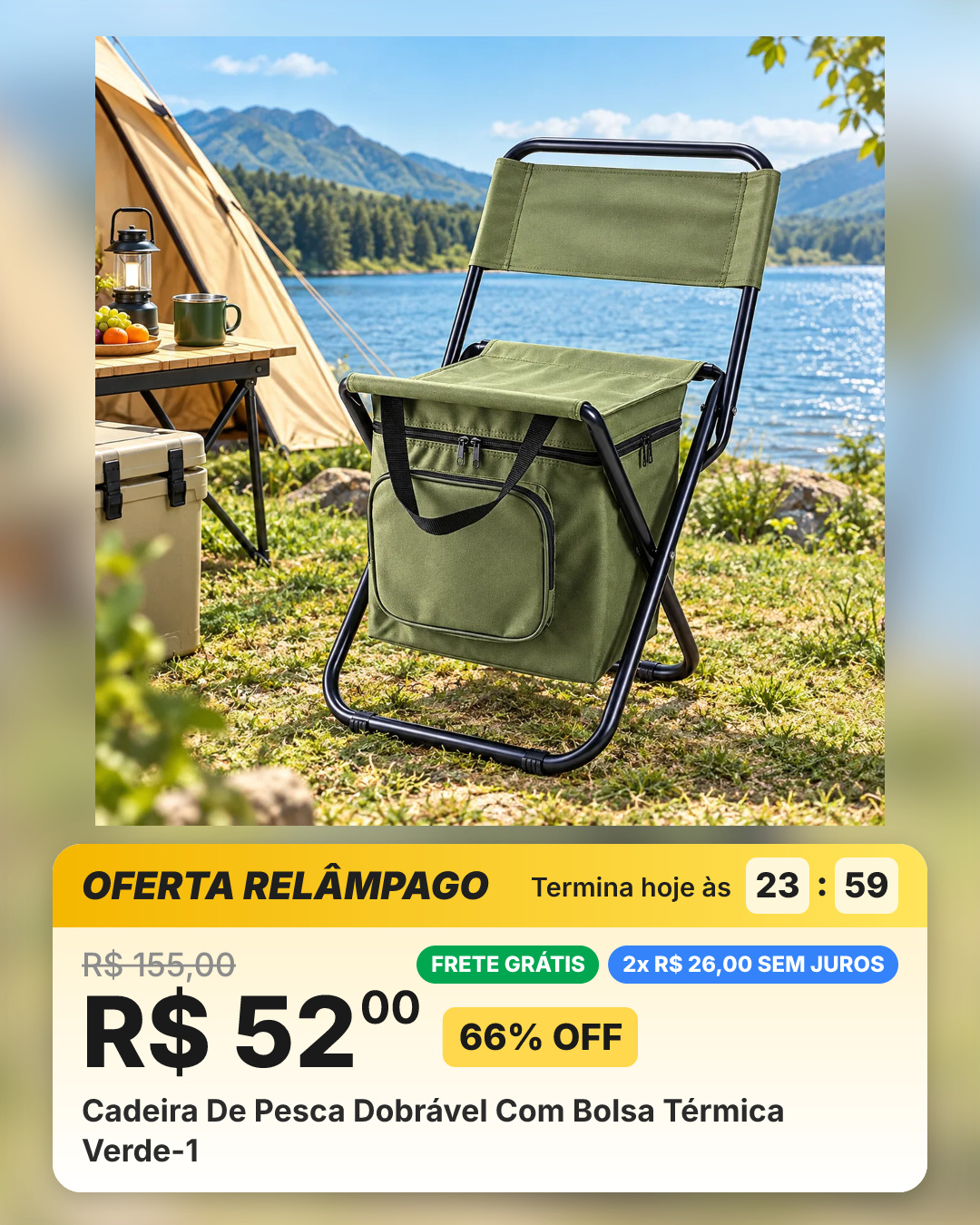 Cadeira De Pesca Dobrável Com Bolsa Térmica Verde-1