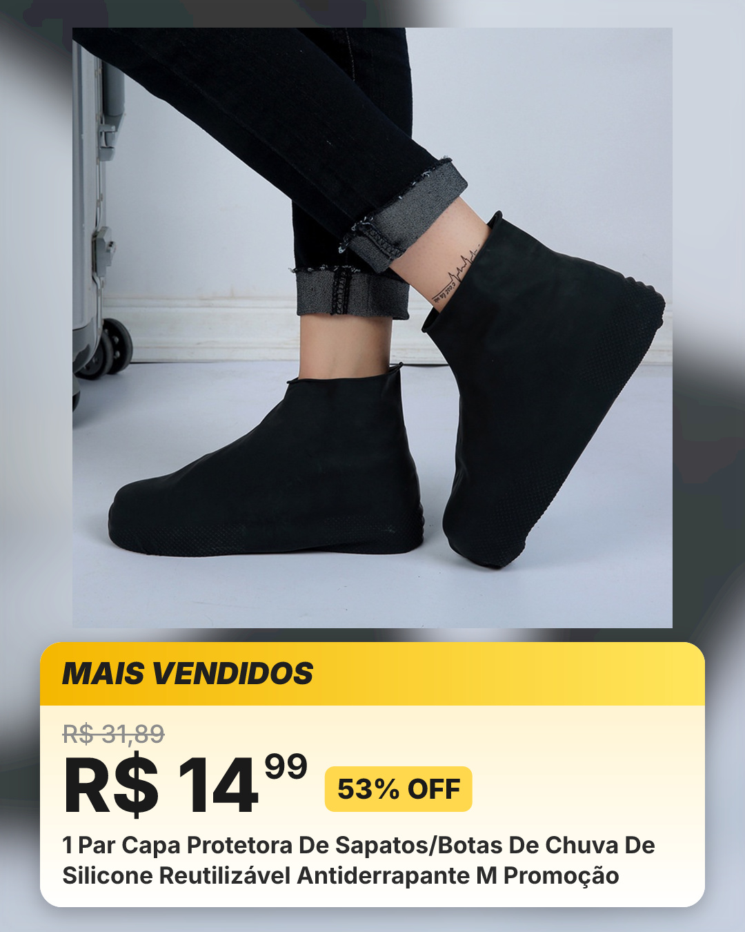 1 Par Capa Protetora De Sapatos/Botas De Chuva De Silicone Reutilizável Antiderrapante M Promoção