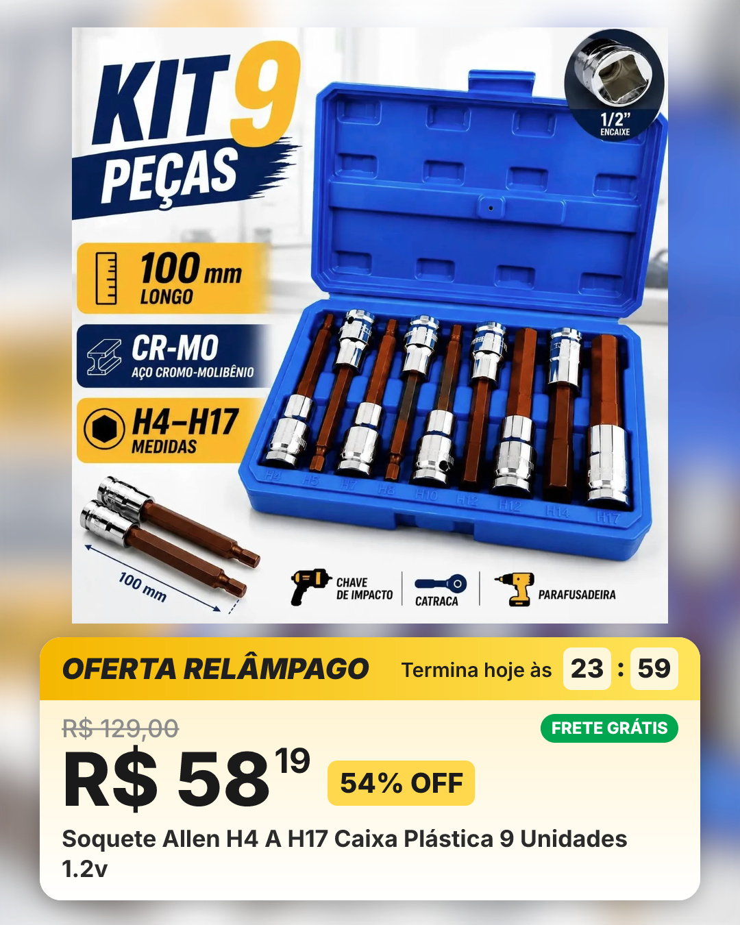 Soquete Allen H4 A H17 Caixa Plástica 9 Unidades 1.2v