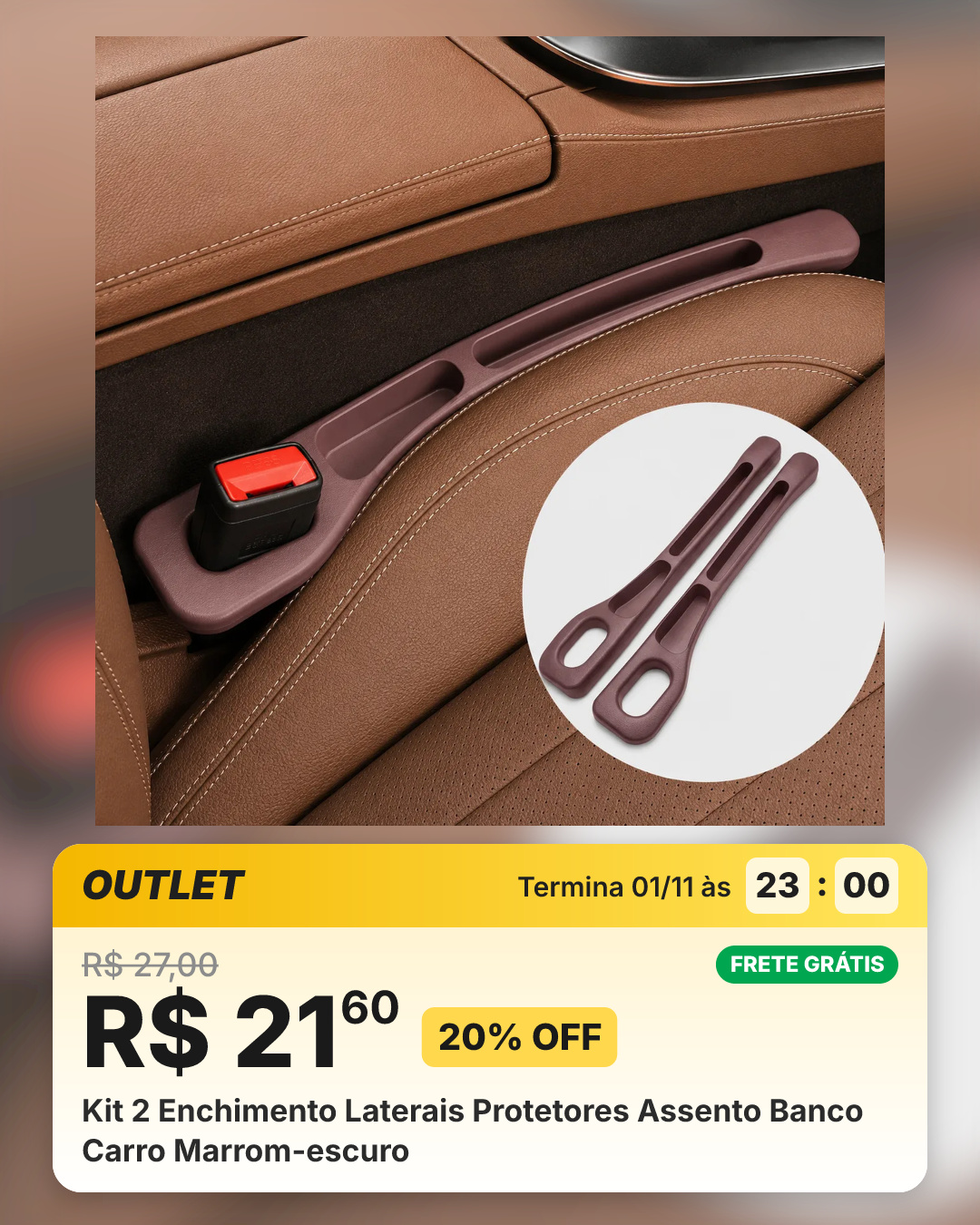 Kit 2 Enchimento Laterais Protetores Assento Banco Carro Marrom-escuro