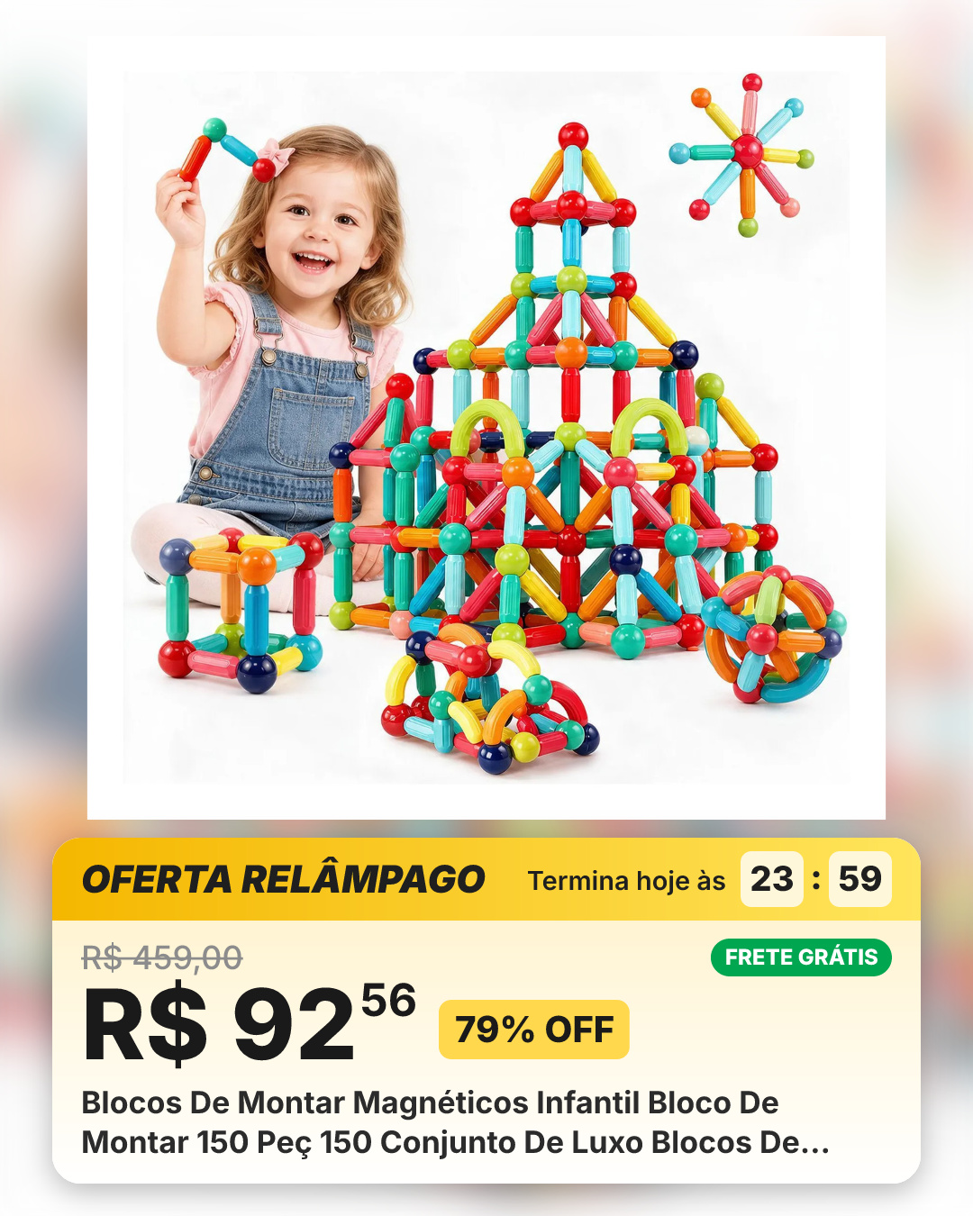 Blocos De Montar Magnéticos Infantil Bloco De Montar 150 Peç 150 Conjunto De Luxo Blocos De Montar