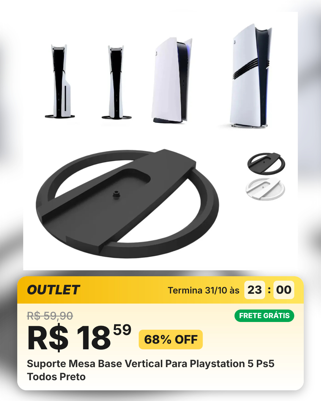 Suporte Mesa Base Vertical Para Playstation 5 Ps5 Todos Preto