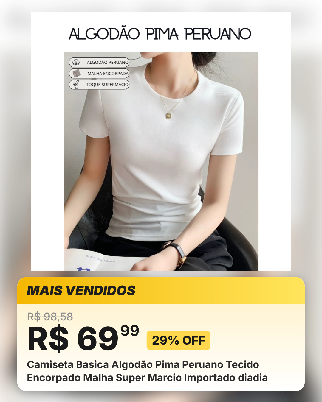 Camiseta Basica Algodão Pima Peruano Tecido Encorpado Malha Super Marcio Importado diadia