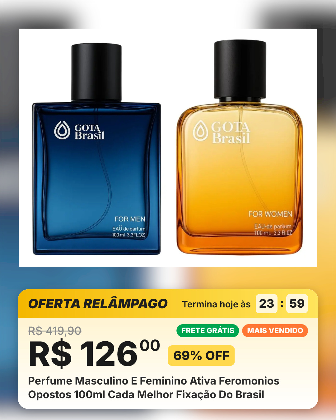 Perfume Masculino E Feminino Ativa Feromonios Opostos 100ml Cada Melhor Fixação Do Brasil