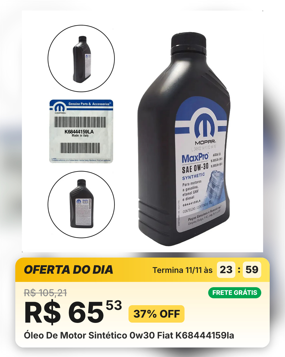 Óleo De Motor Sintético 0w30 Fiat K68444159la