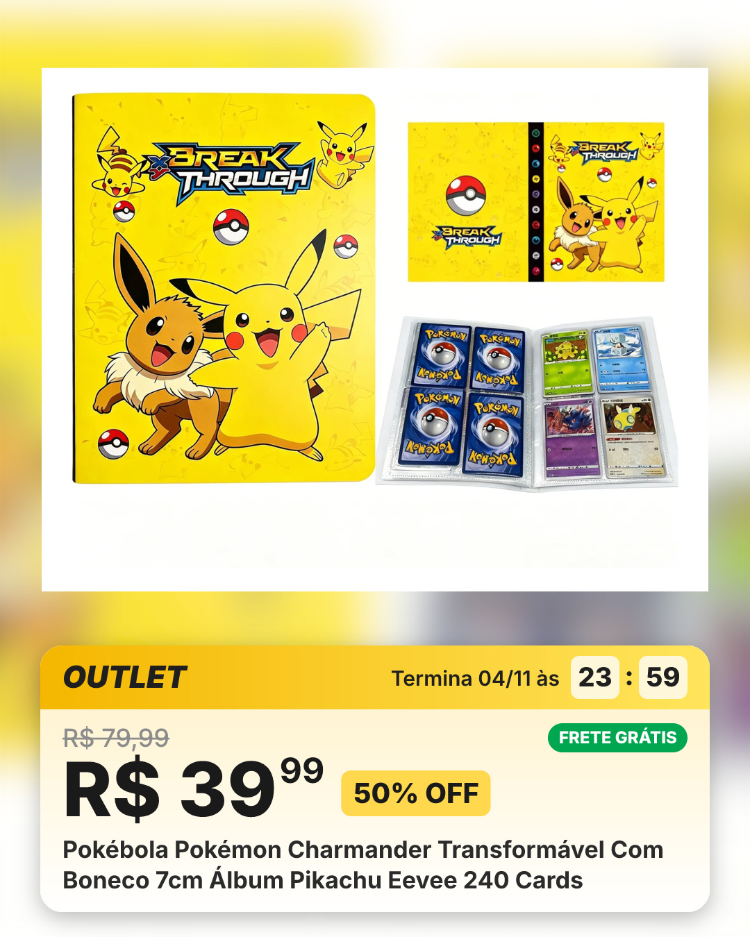 Pokébola Pokémon Charmander Transformável Com Boneco 7cm Álbum Pikachu Eevee 240 Cards