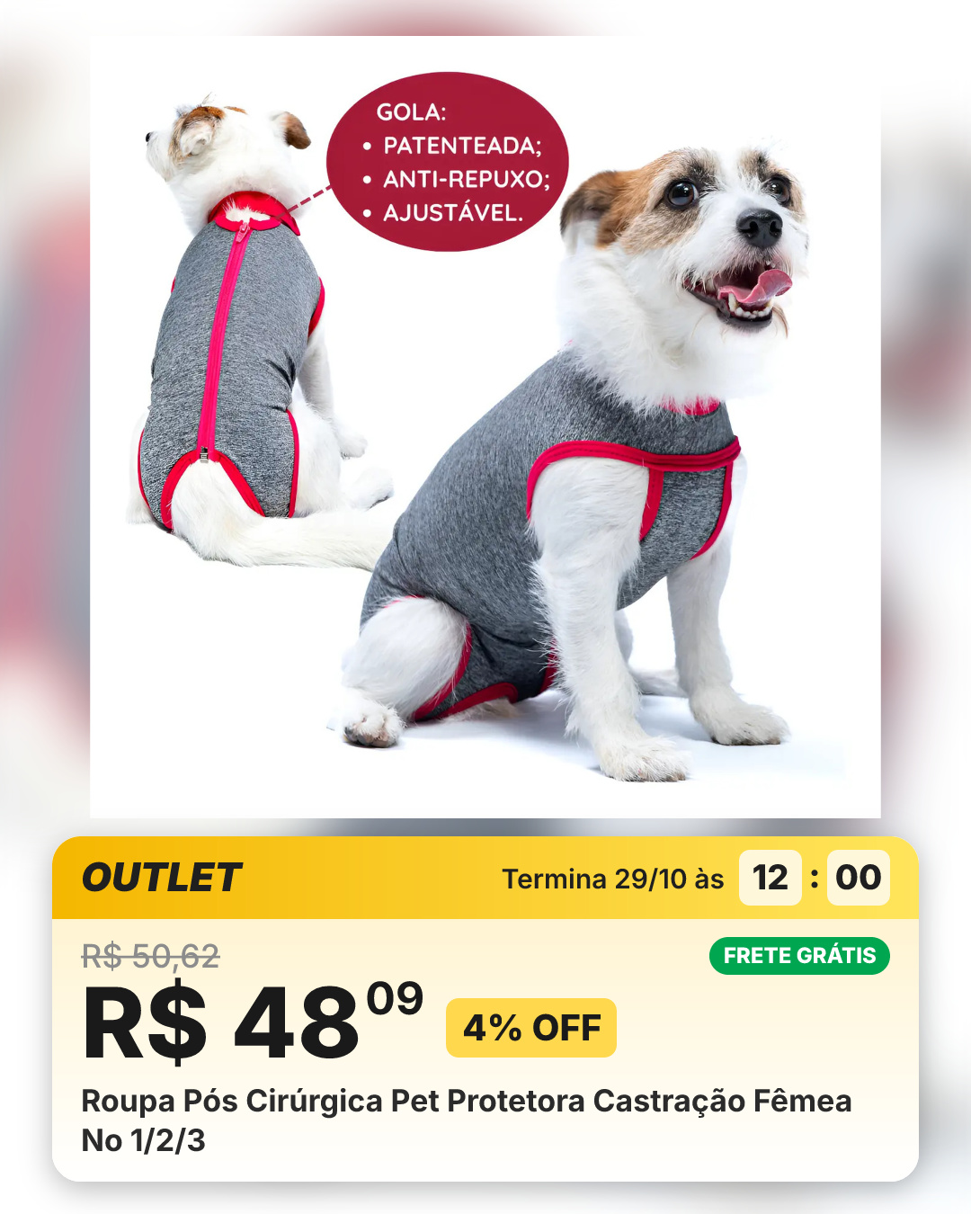 Roupa Pós Cirúrgica Pet Protetora Castração Fêmea No 1/2/3