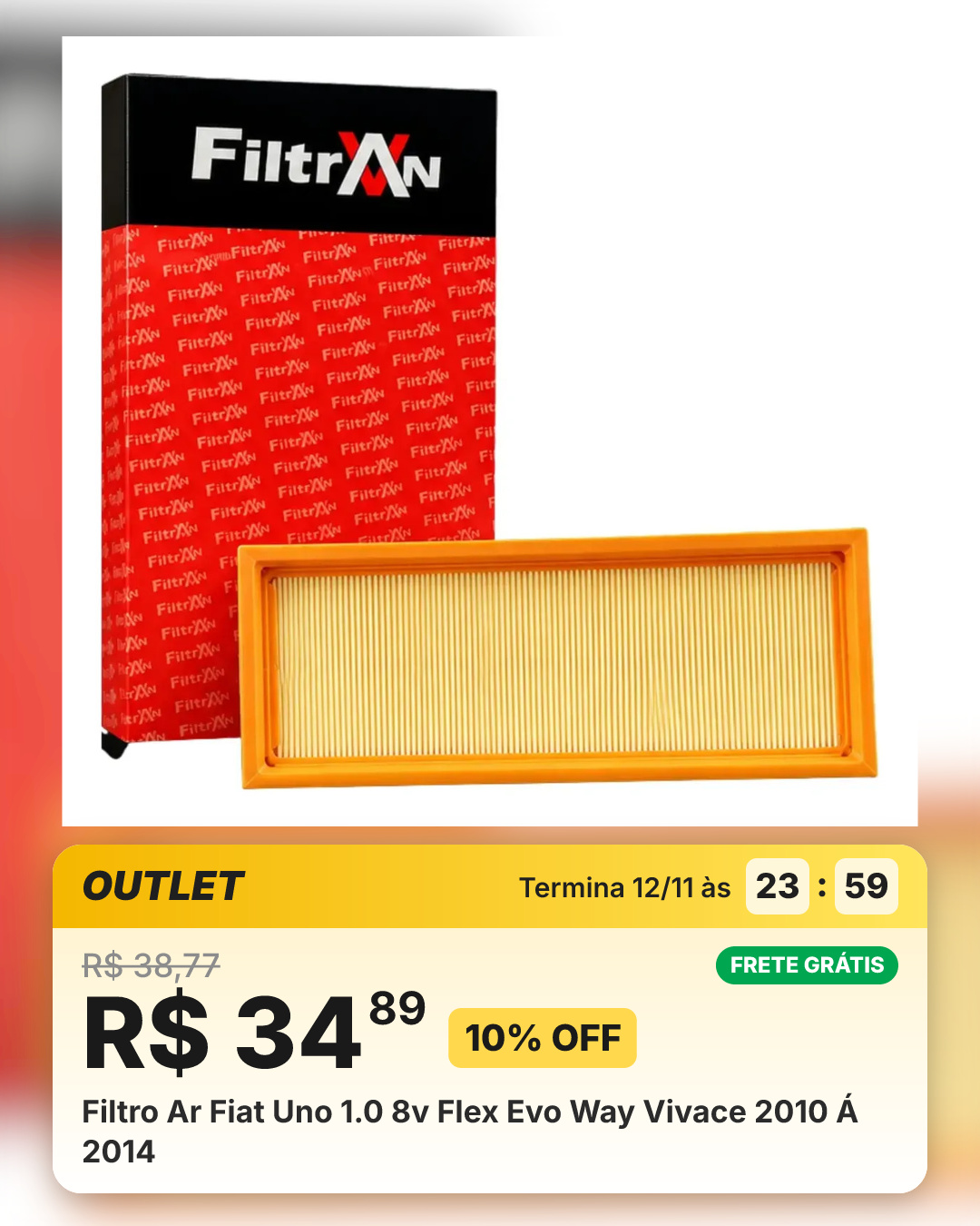 Filtro Ar Fiat Uno 1.0 8v Flex Evo Way Vivace 2010 Á 2014