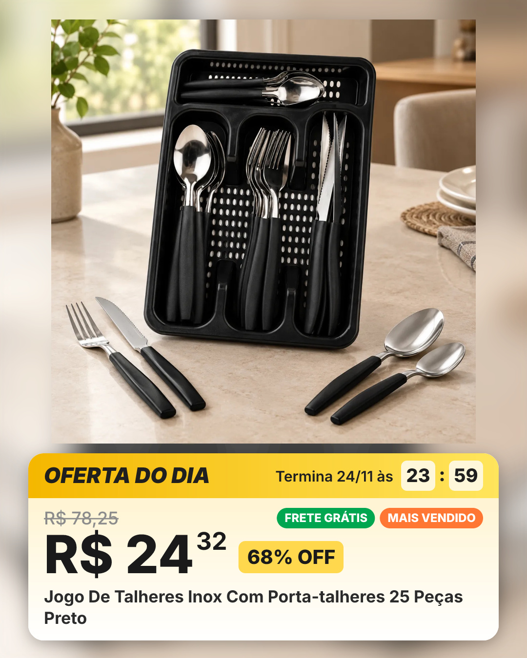Jogo De Talheres Inox Com Porta-talheres 25 Peças Preto