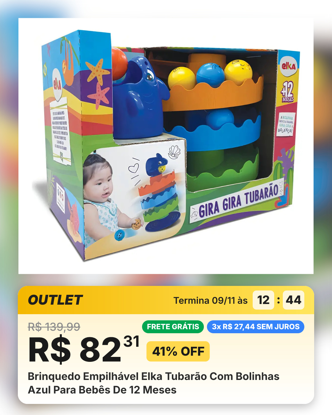 Brinquedo Empilhável Elka Tubarão Com Bolinhas Azul Para Bebês De 12 Meses