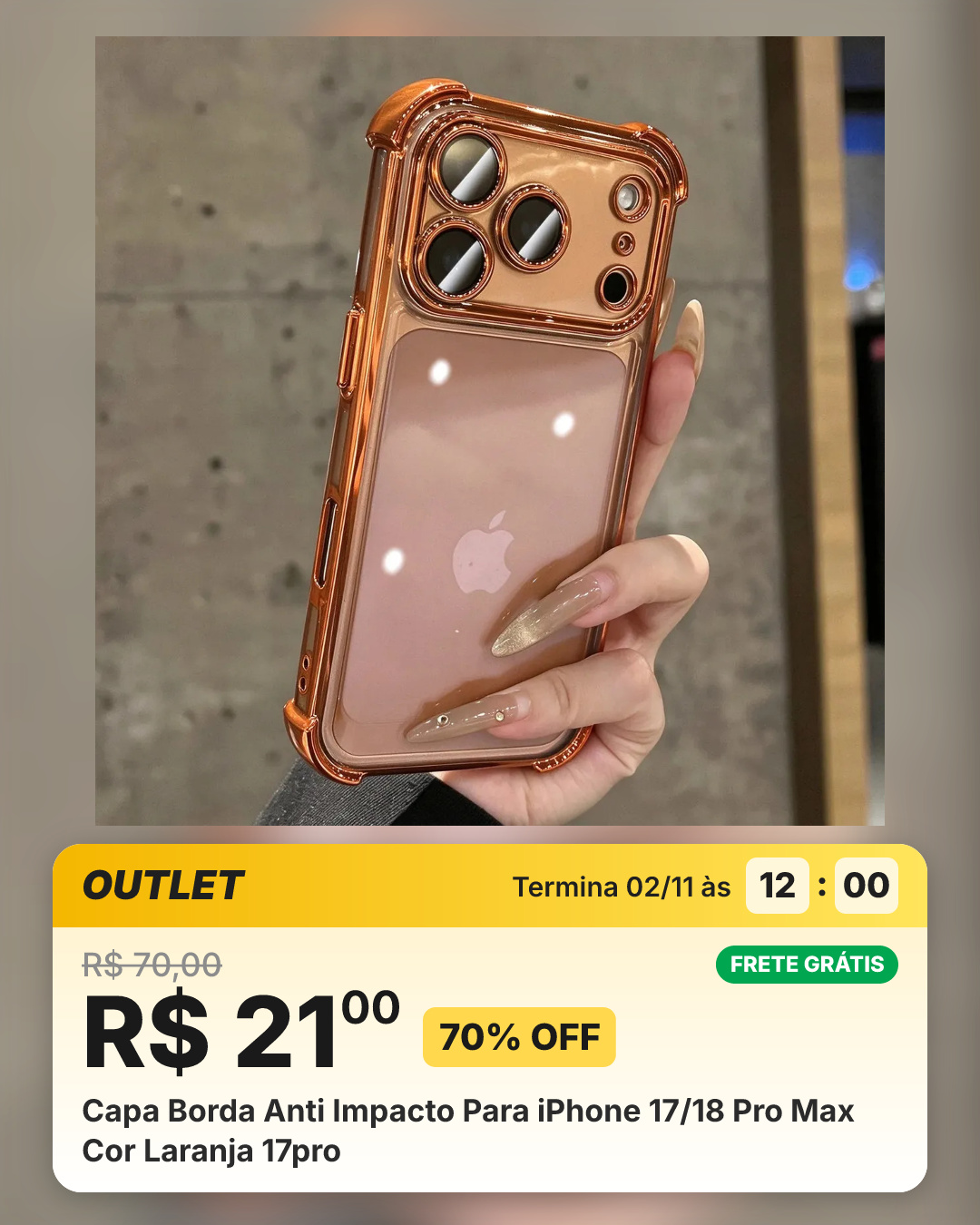 Capa Borda Anti Impacto Para iPhone 17/18 Pro Max Cor Laranja 17pro