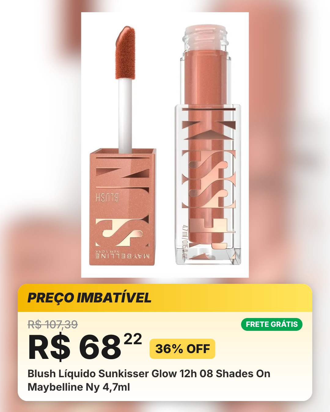 Blush Líquido Sunkisser Glow 12h 08 Shades On Maybelline Ny 4,7ml