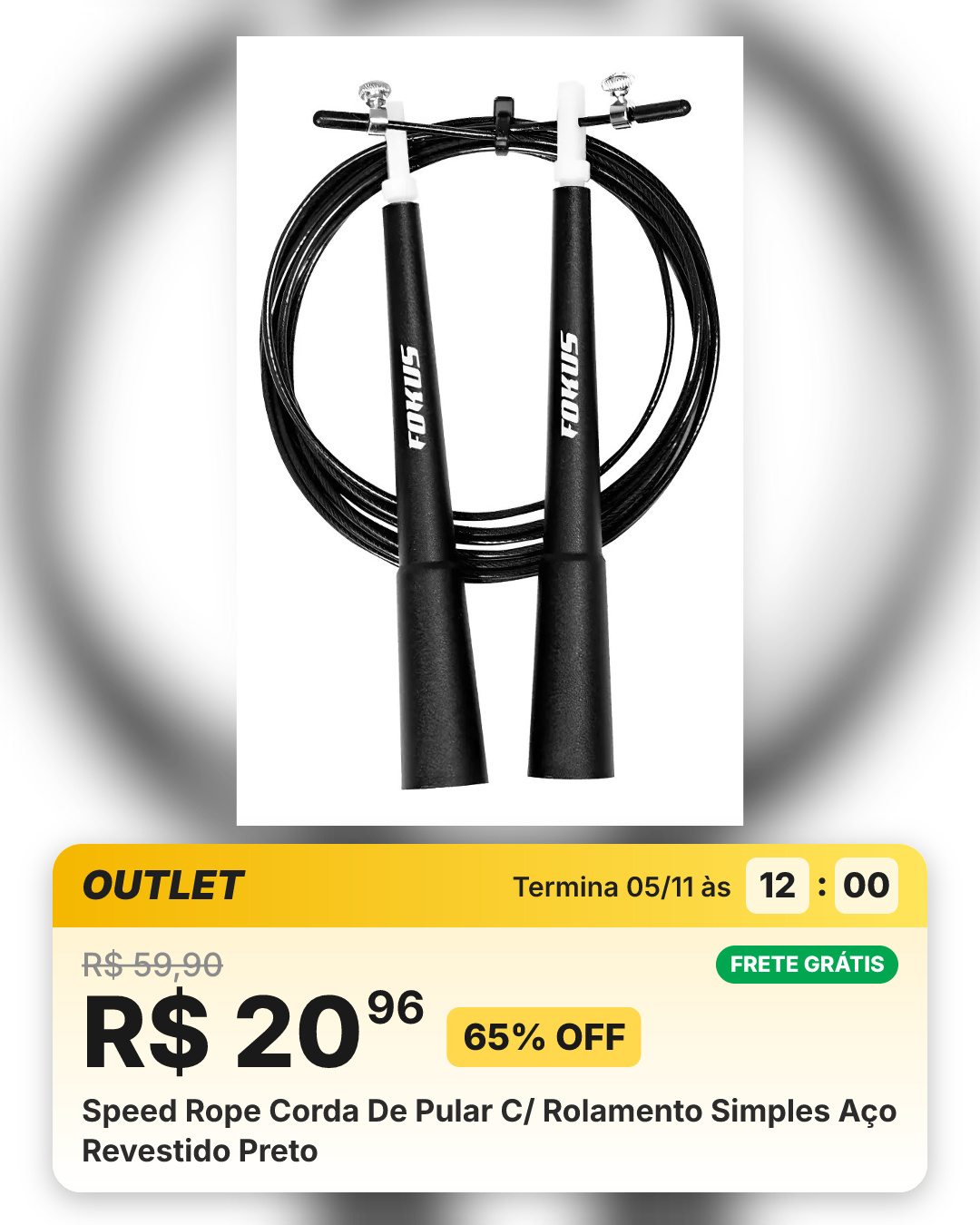 Speed Rope Corda De Pular C/ Rolamento Simples Aço Revestido Preto