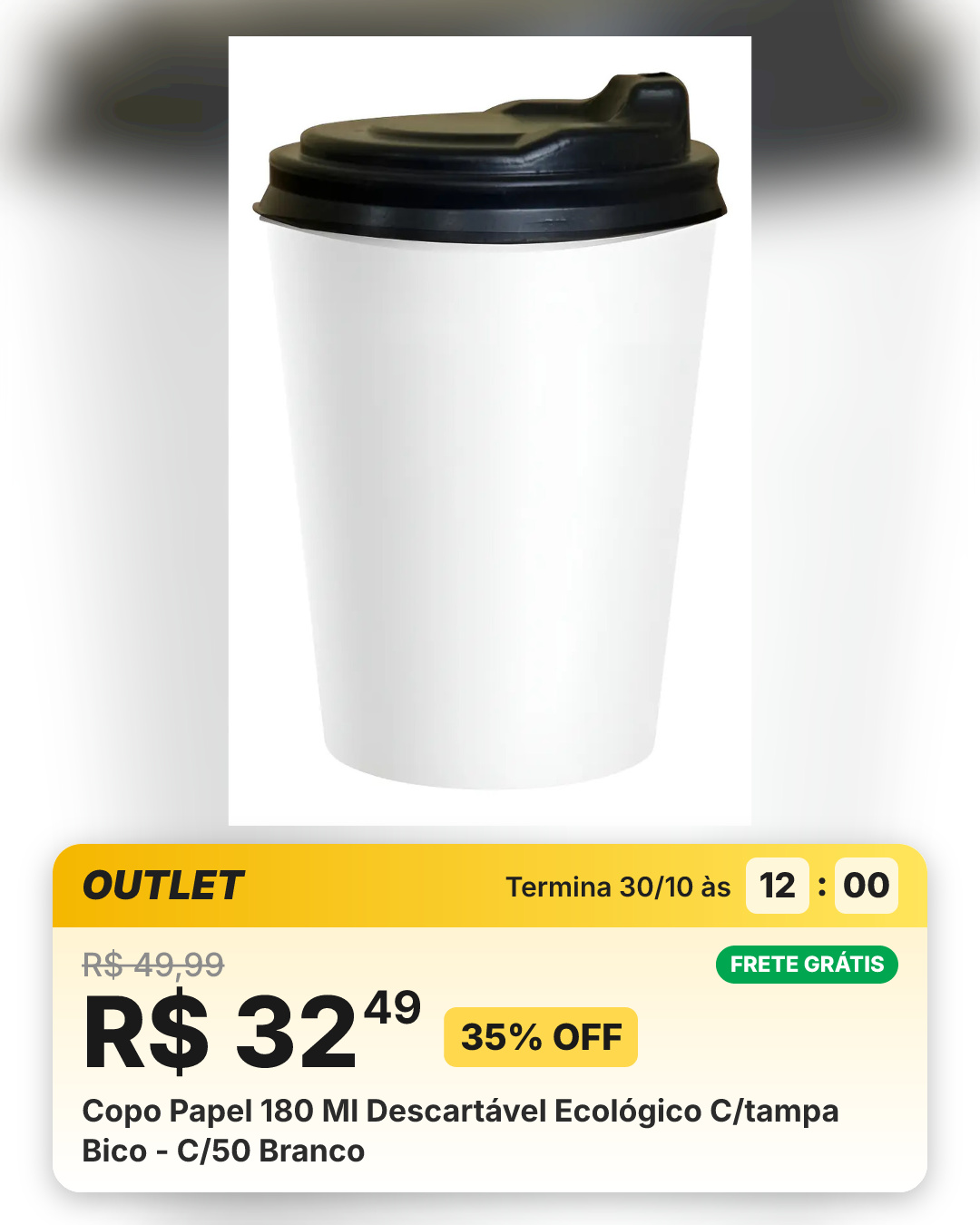 Copo Papel 180 Ml Descartável Ecológico C/tampa Bico - C/50 Branco
