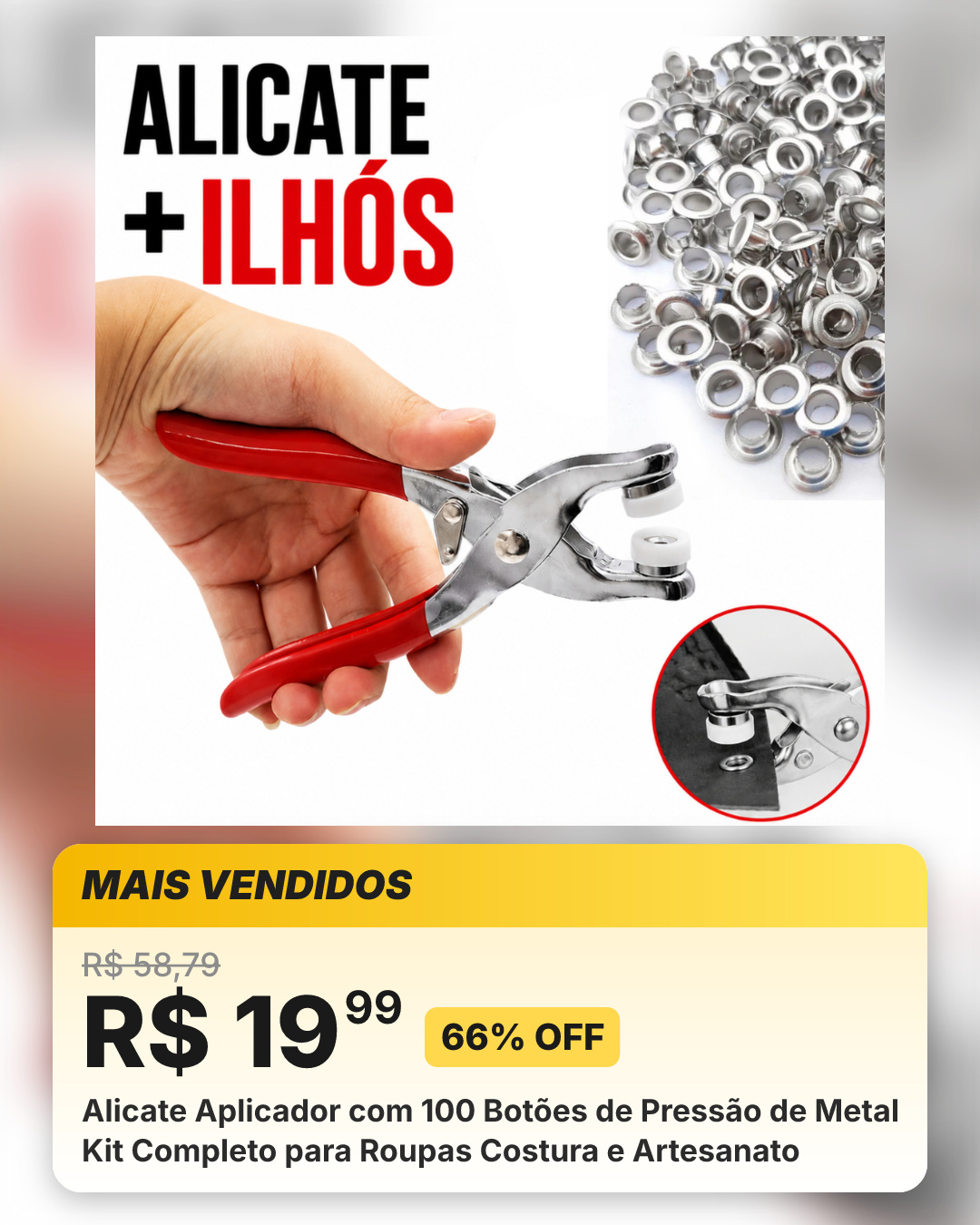 Alicate Aplicador com 100 Botões de Pressão de Metal Kit Completo para Roupas Costura e Artesanato