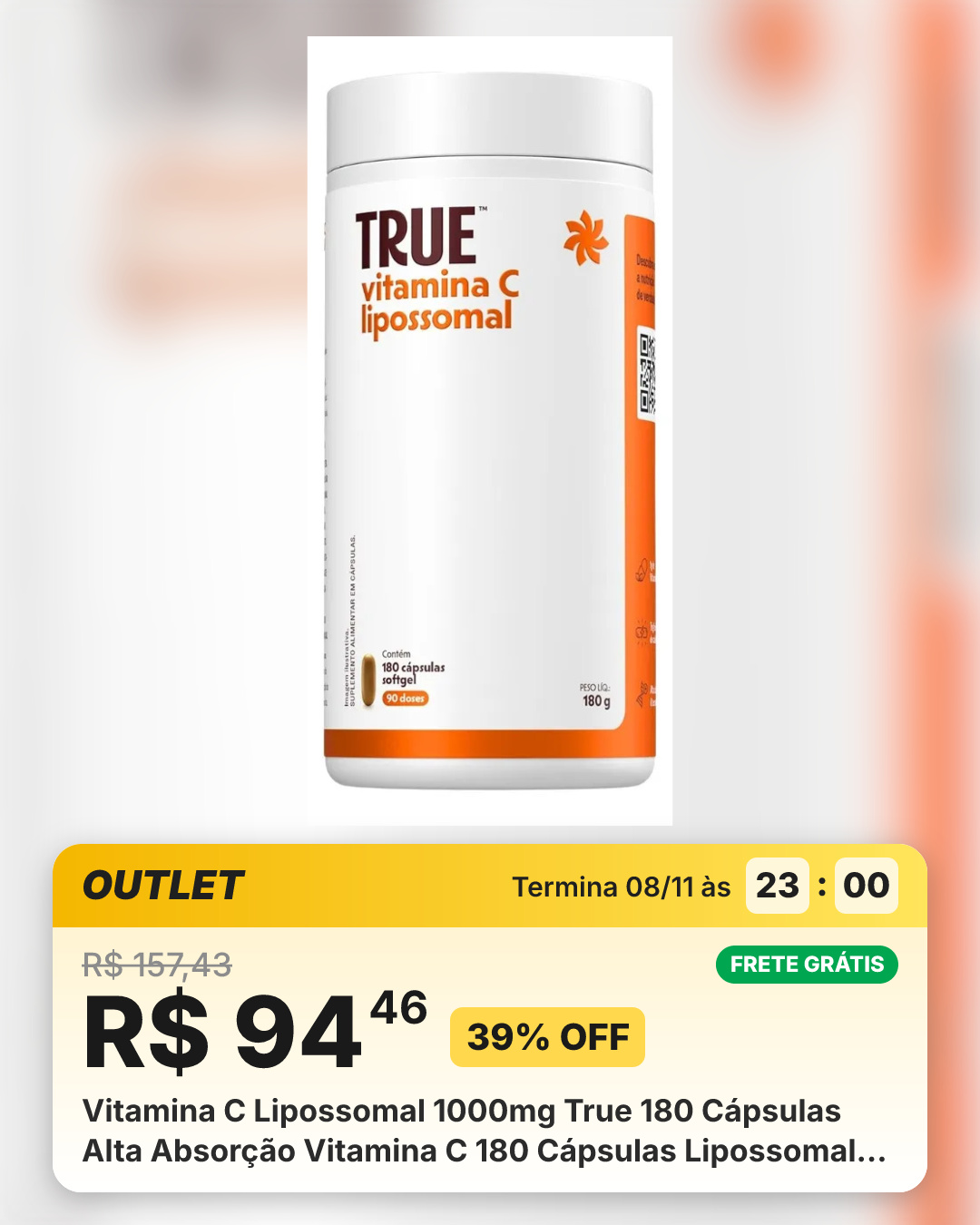 Vitamina C Lipossomal 1000mg True 180 Cápsulas Alta Absorção Vitamina C 180 Cápsulas Lipossomal True