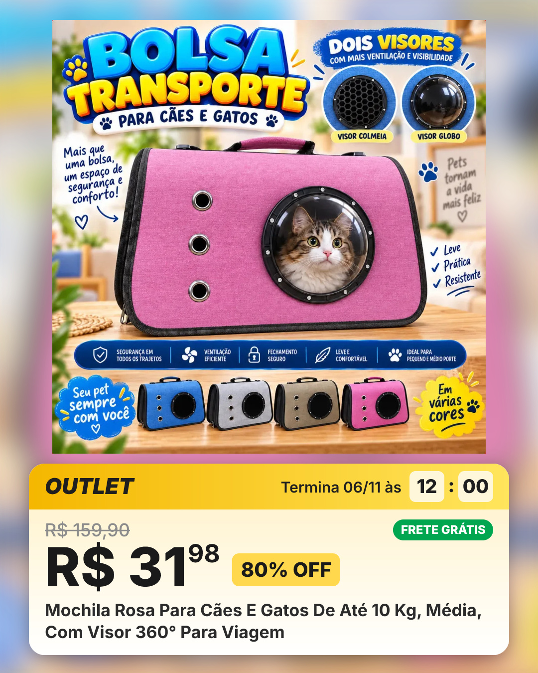 Mochila Rosa Para Cães E Gatos De Até 10 Kg, Média, Com Visor 360° Para Viagem