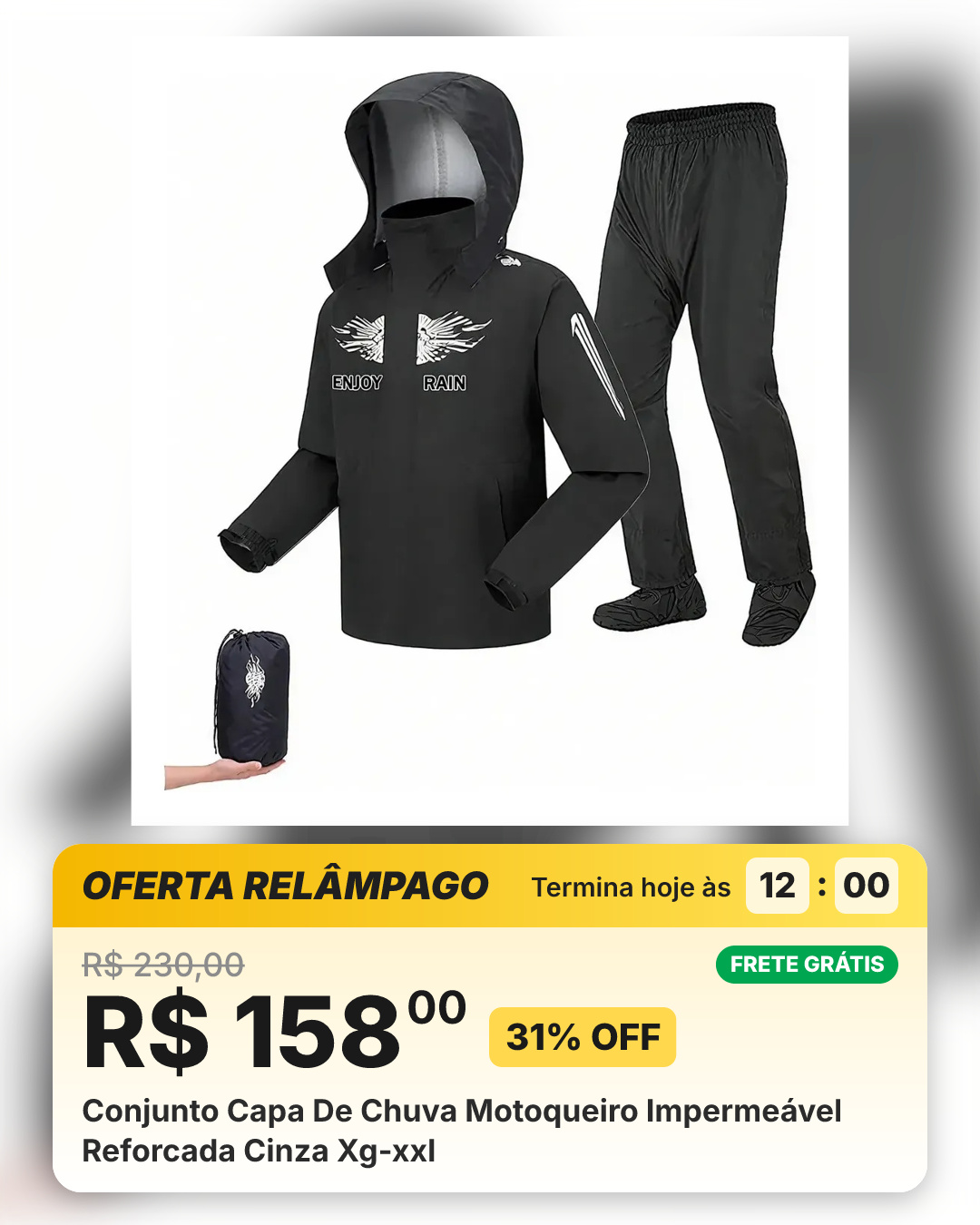 Conjunto Capa De Chuva Motoqueiro Impermeável Reforcada Cinza Xg-xxl