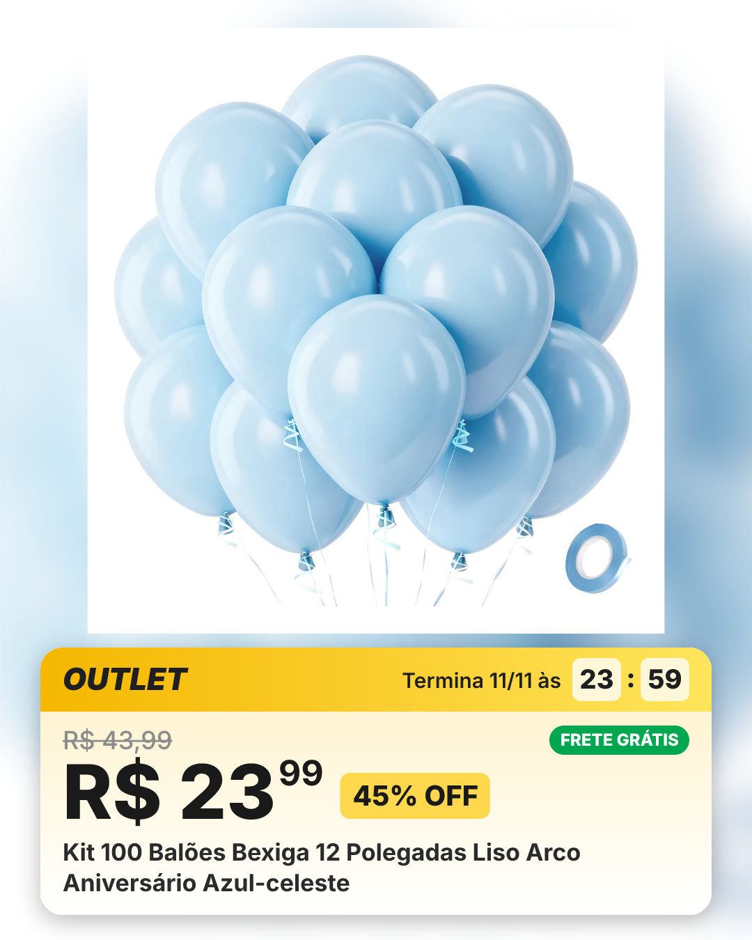 Kit 100 Balões Bexiga 12 Polegadas Liso Arco Aniversário Azul-celeste