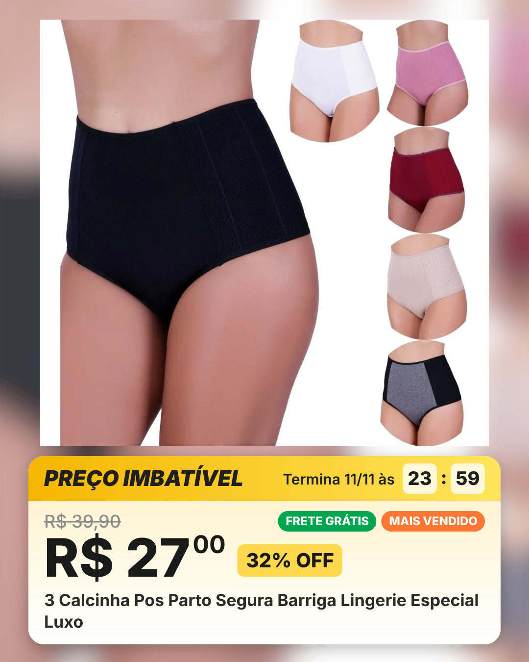 3 Calcinha Pos Parto Segura Barriga Lingerie Especial Luxo