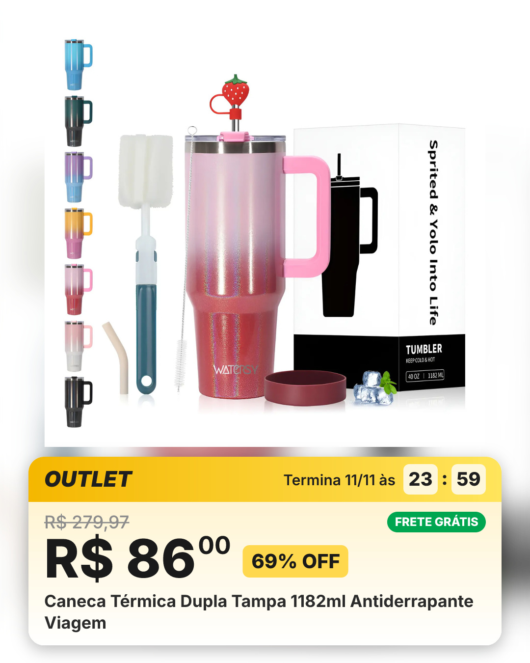 Caneca Térmica Dupla Tampa 1182ml Antiderrapante Viagem