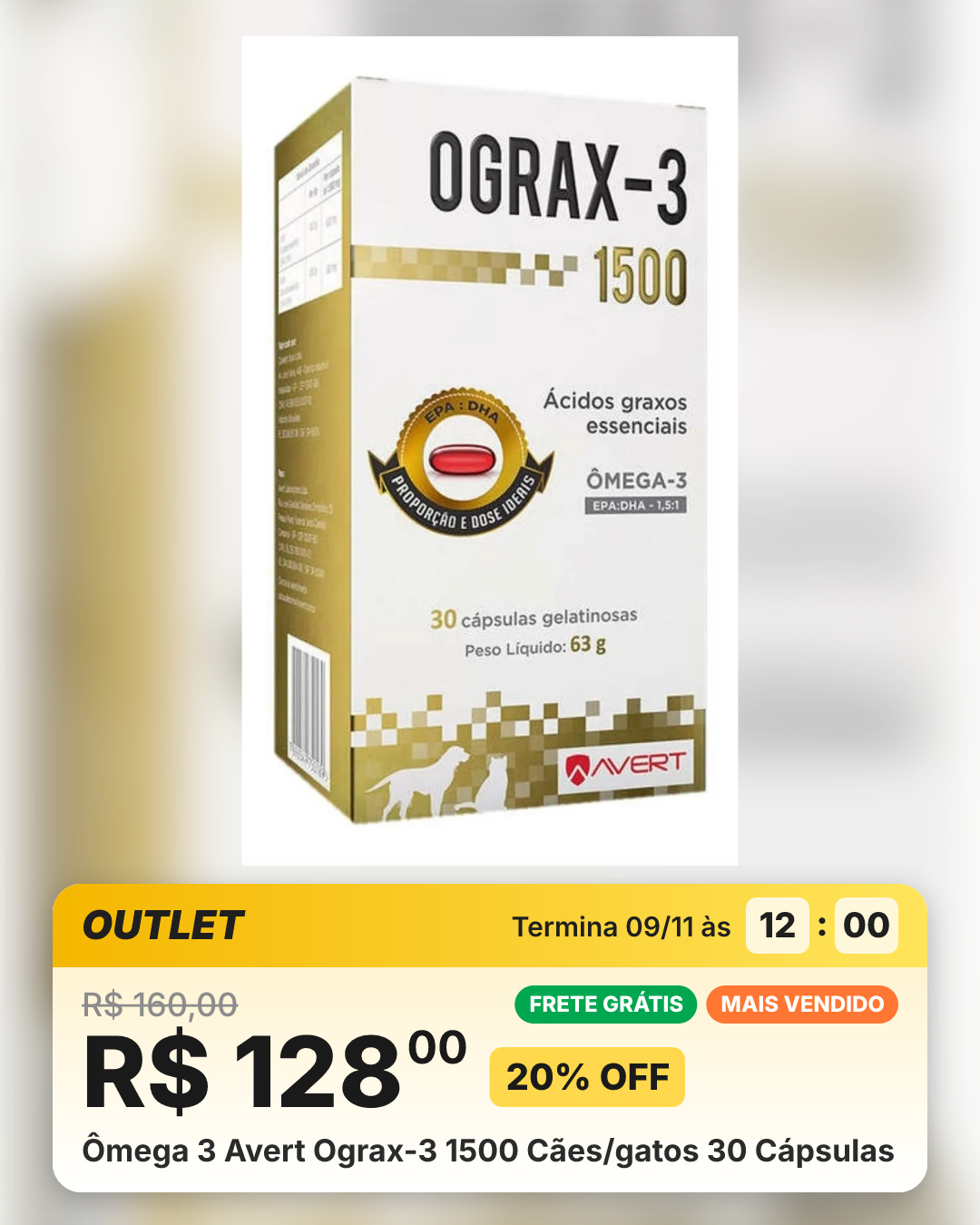 Ômega 3 Avert Ograx-3 1500 Cães/gatos 30 Cápsulas