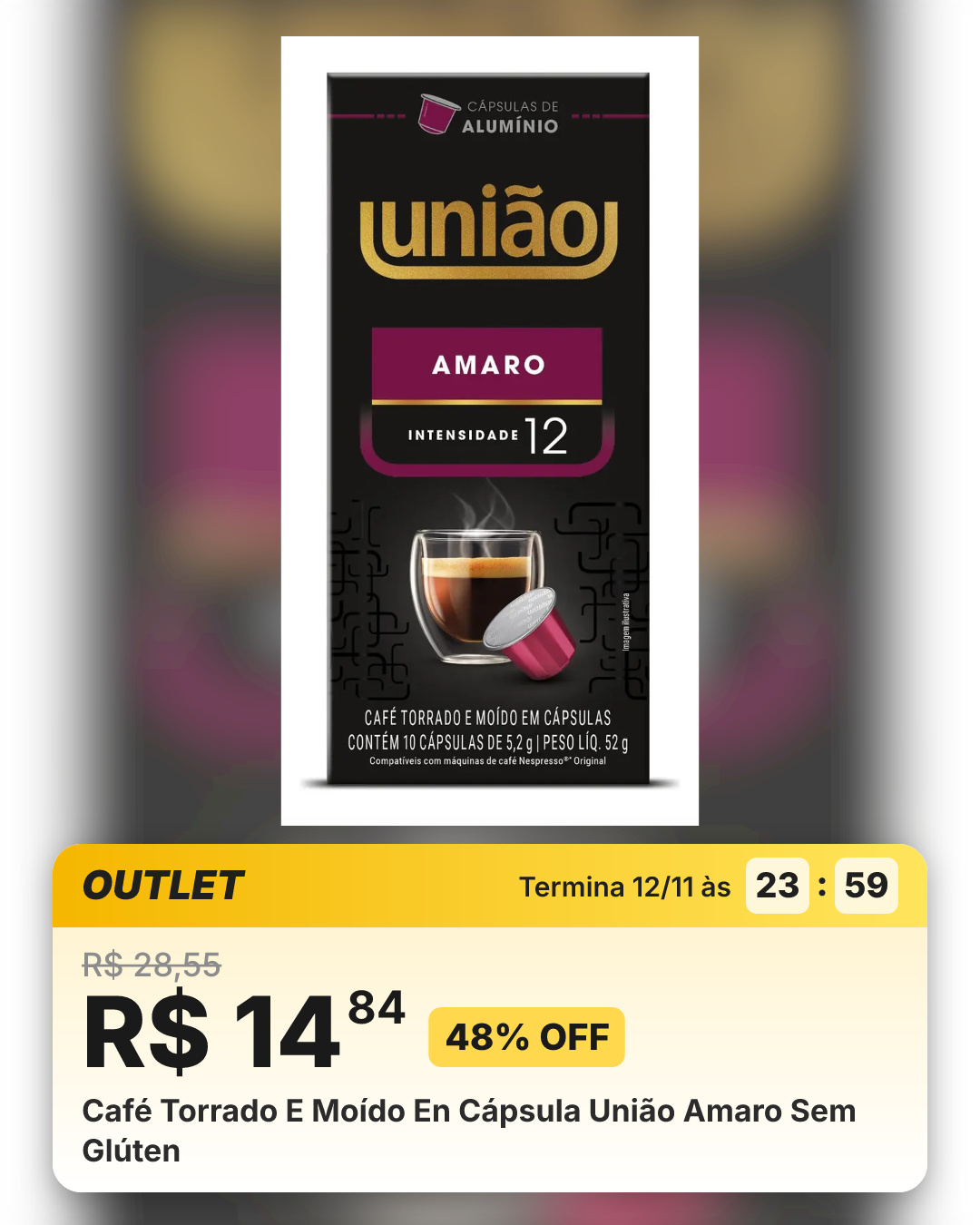 Café Torrado E Moído En Cápsula União Amaro Sem Glúten