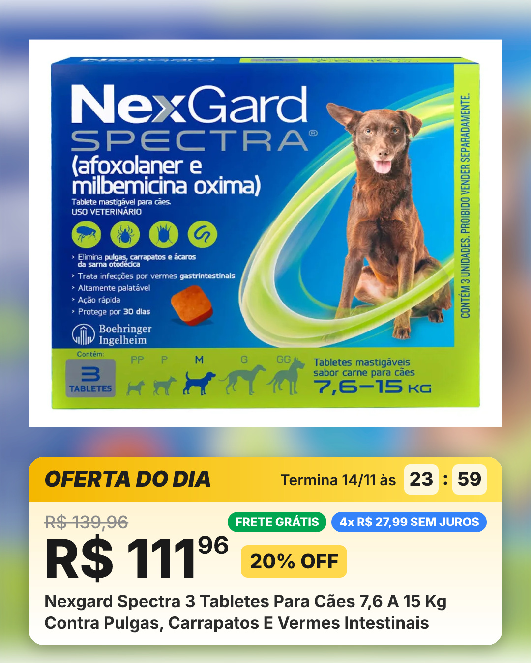 Nexgard Spectra 3 Tabletes Para Cães 7,6 A 15 Kg Contra Pulgas, Carrapatos E Vermes Intestinais