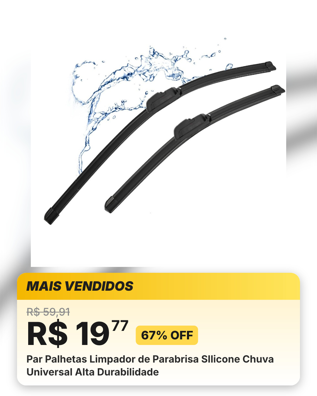 Par Palhetas Limpador de Parabrisa SIlicone Chuva Universal Alta Durabilidade