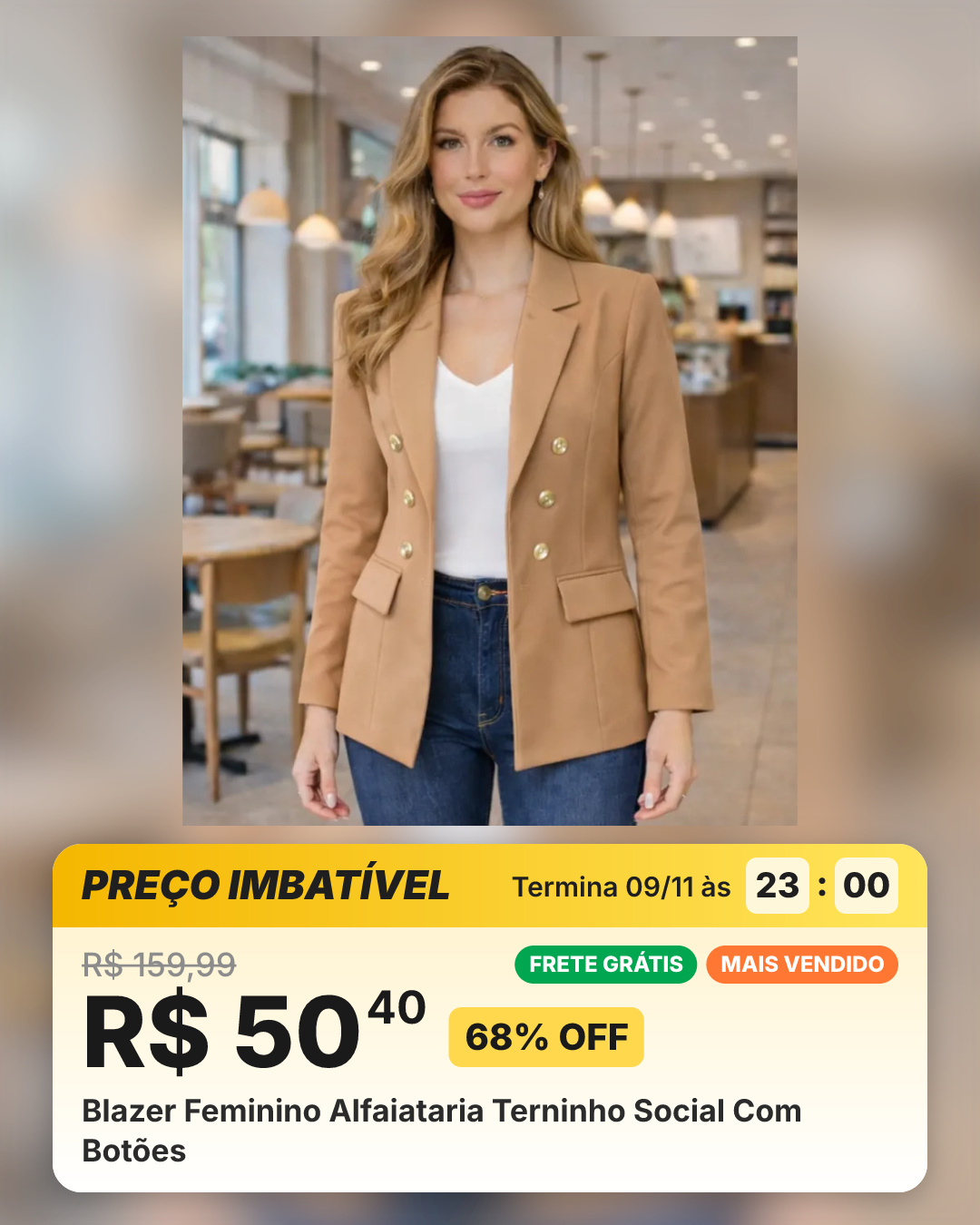 Blazer Feminino Alfaiataria Terninho Social Com Botões