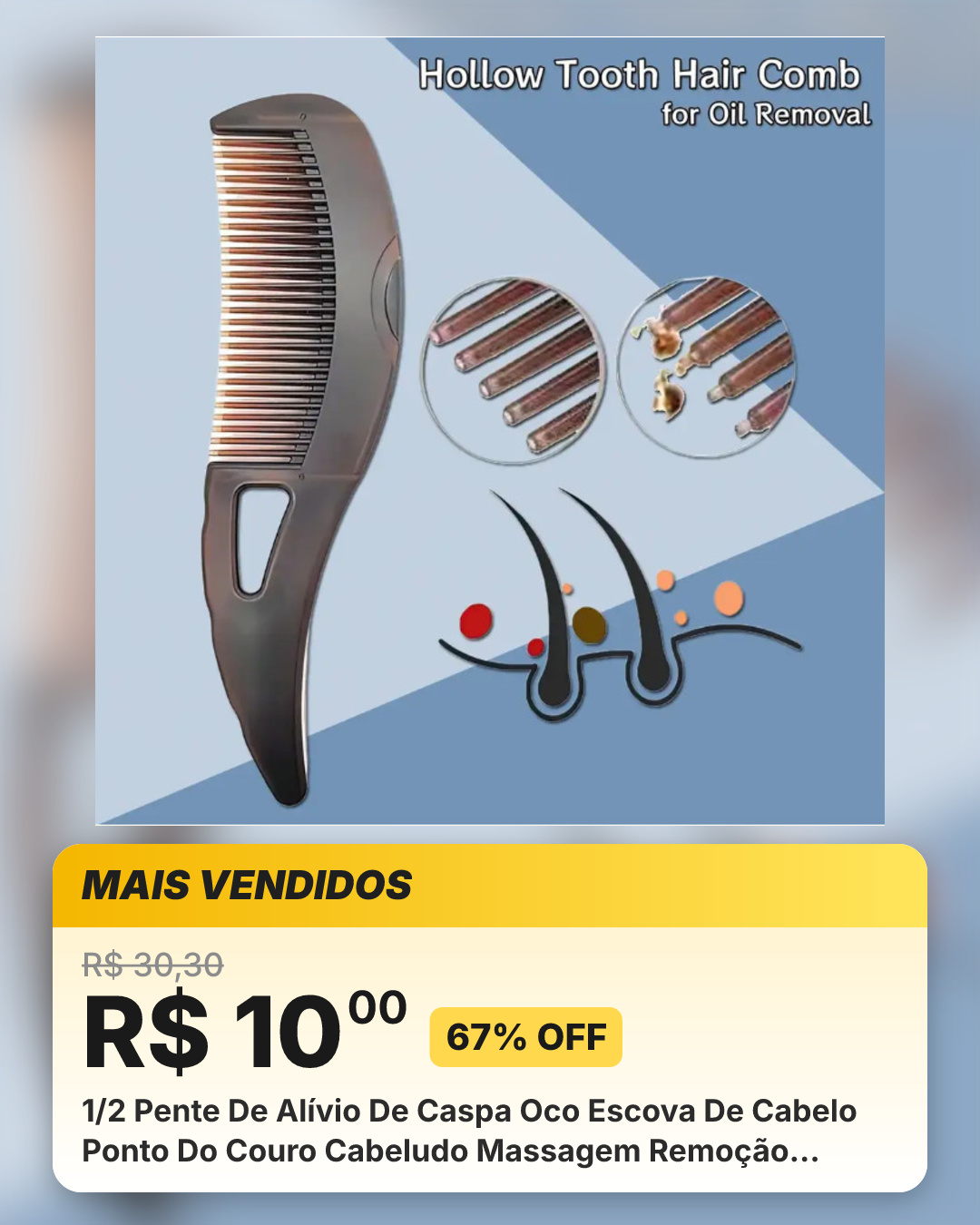 1/2 Pente De Alívio De Caspa Oco Escova De Cabelo Ponto Do Couro Cabeludo Massagem Remoção Reduzir Cuidados Style