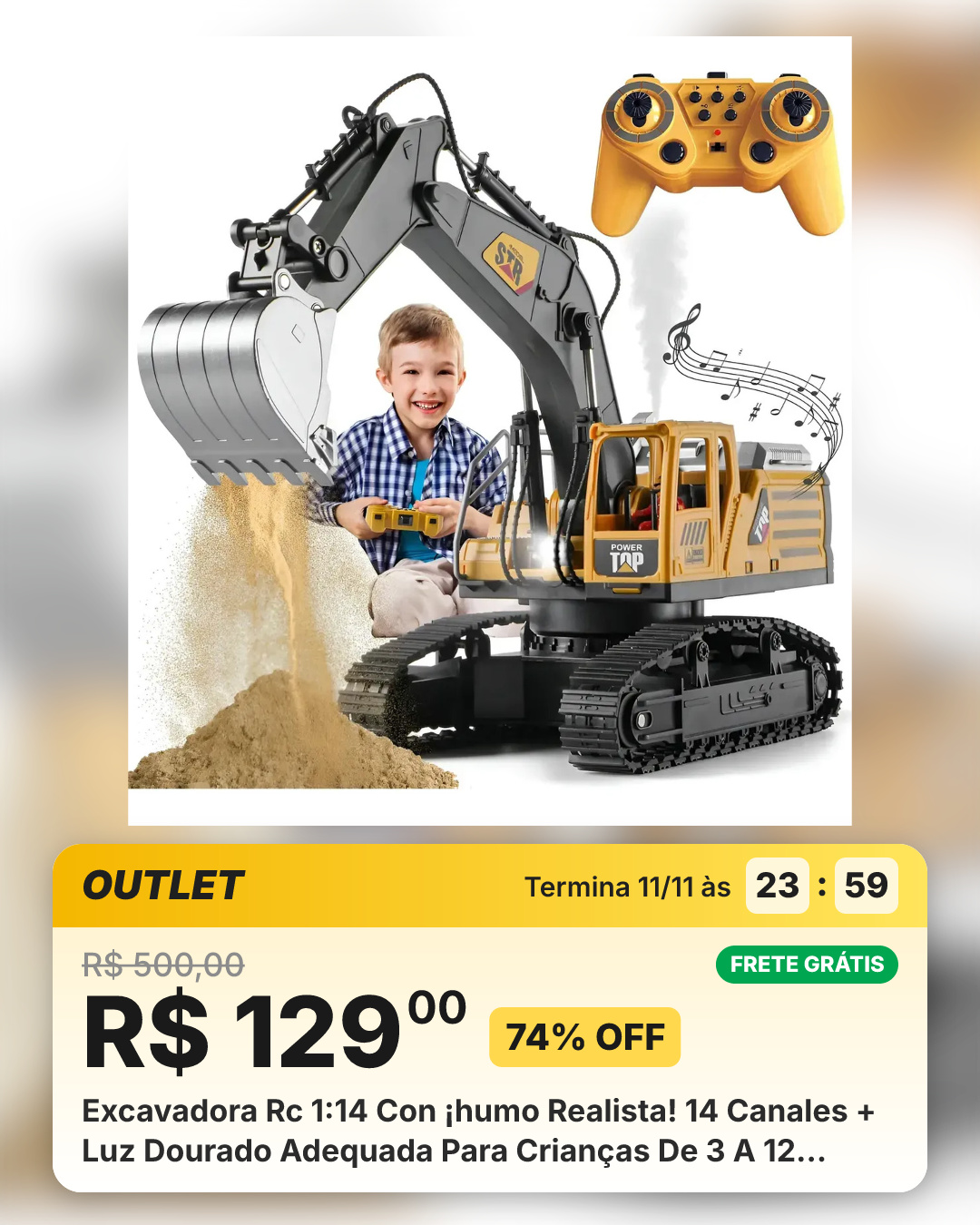 Excavadora Rc 1:14 Con ¡humo Realista! 14 Canales + Luz Dourado Adequada Para Crianças De 3 A 12 Anos, Com Iluminação, Efeitos Sonoros E Funções De Pulverização.