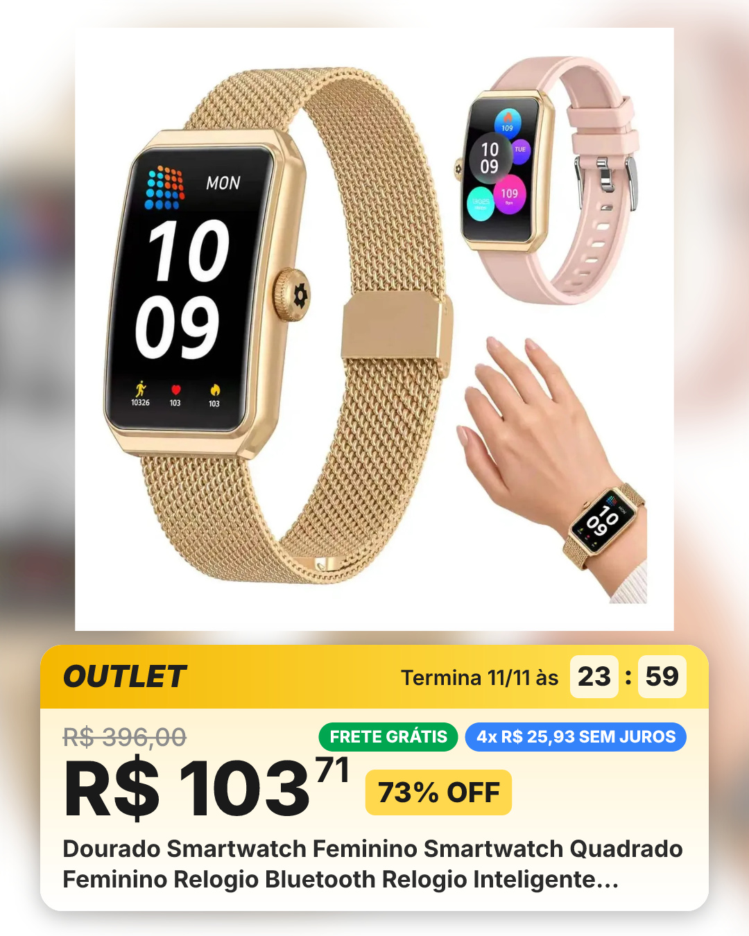 Dourado Smartwatch Feminino Smartwatch Quadrado Feminino Relogio Bluetooth Relogio Inteligente Digital Para Mulheres... Relogio Feminino Sportivo