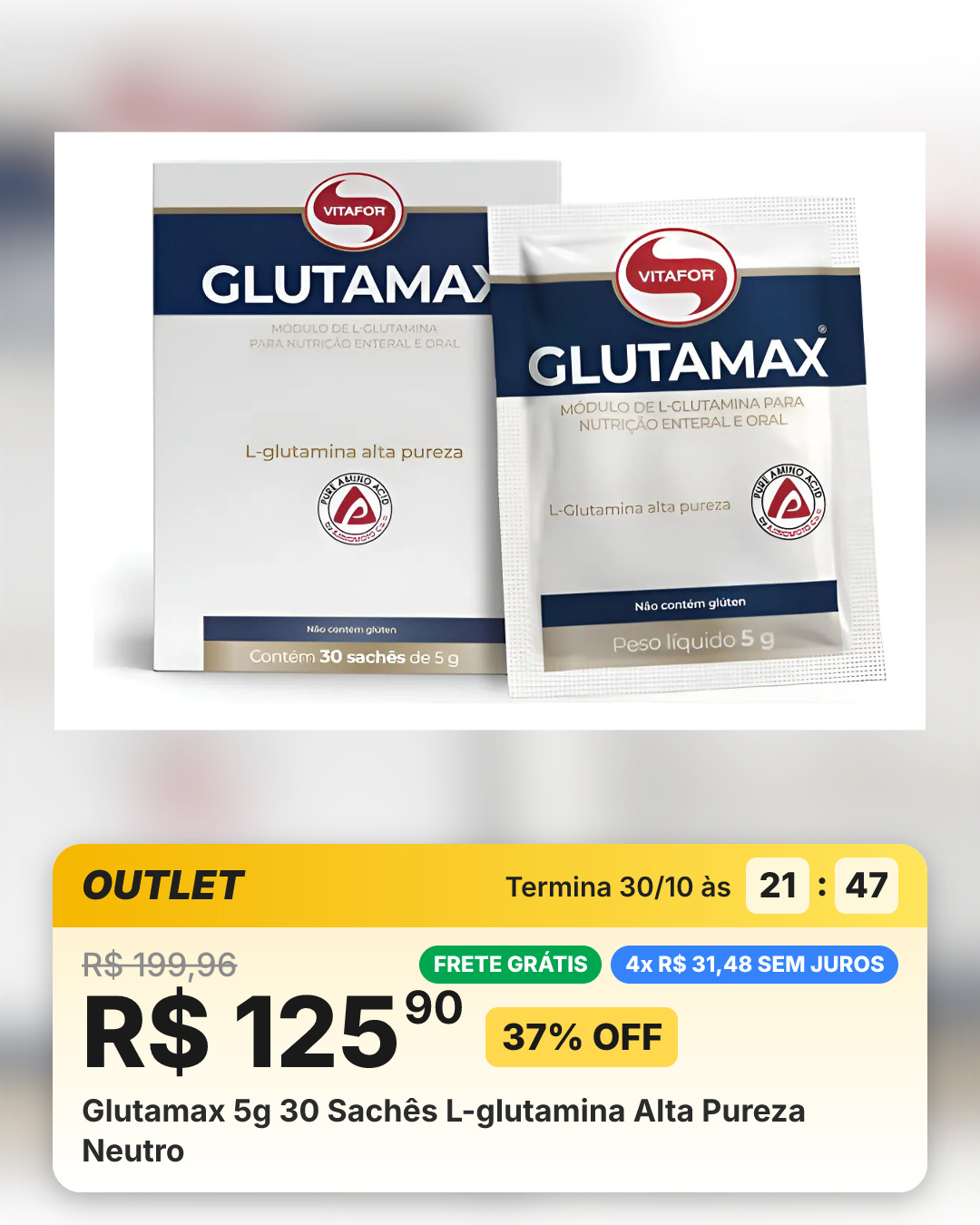 Glutamax 5g 30 Sachês L-glutamina Alta Pureza Neutro
