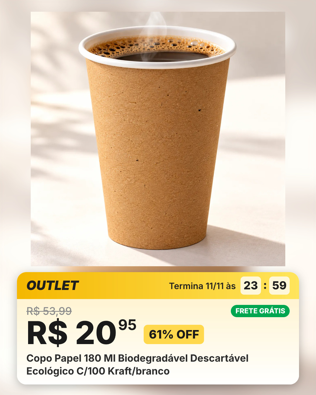 Copo Papel 180 Ml Biodegradável Descartável Ecológico C/100 Kraft/branco