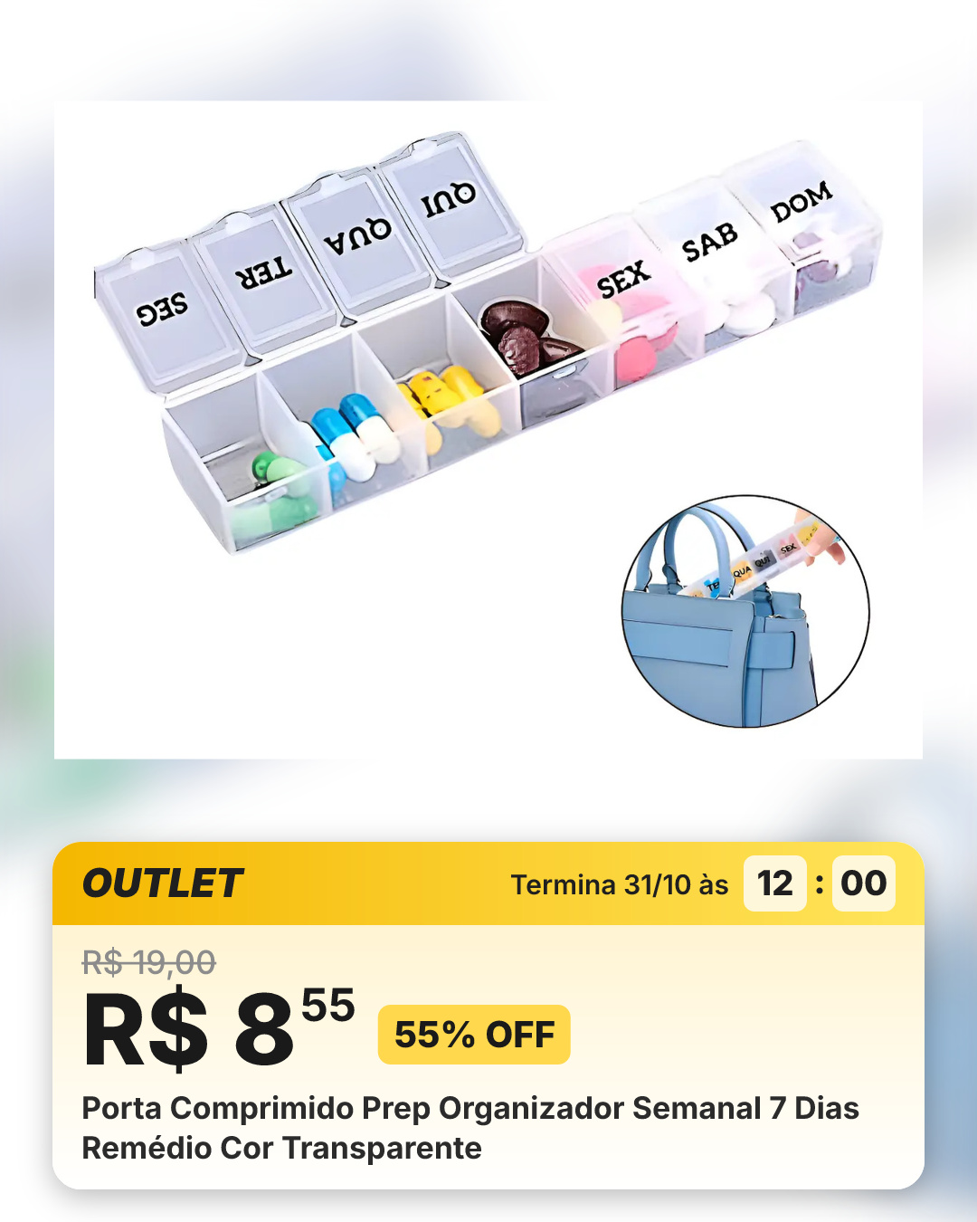 Porta Comprimido Prep Organizador Semanal 7 Dias Remédio Cor Transparente