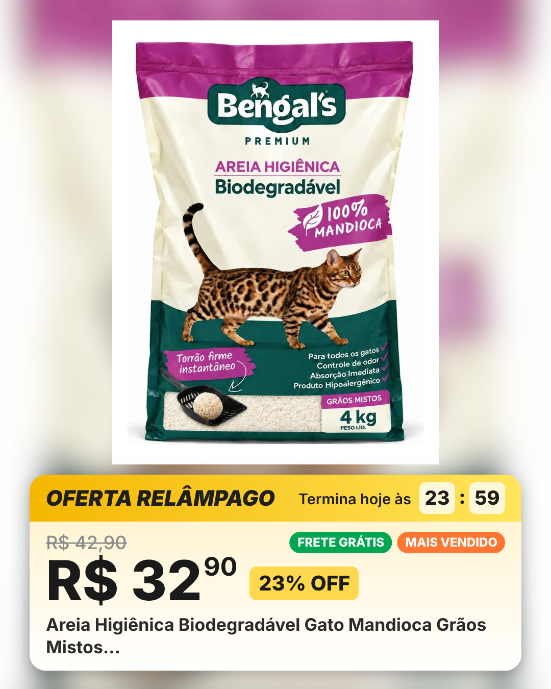 Areia Higiênica Biodegradável Gato Mandioca Grãos Mistos…