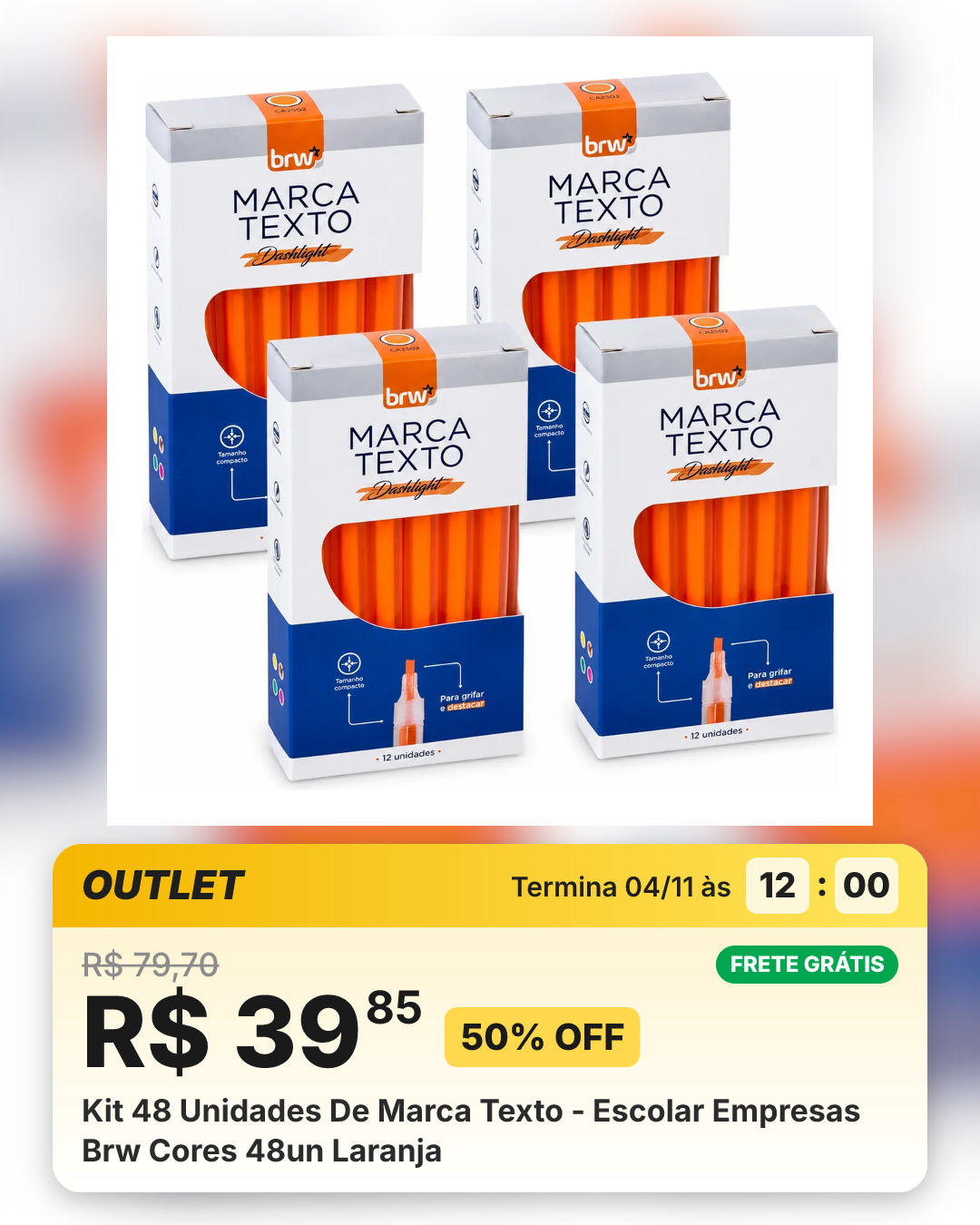 Kit 48 Unidades De Marca Texto - Escolar Empresas Brw Cores 48un Laranja
