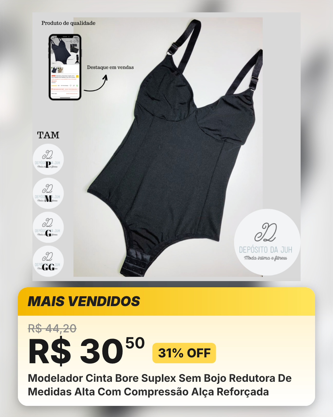 Modelador Cinta Bore Suplex Sem Bojo Redutora De Medidas Alta Com Compressão Alça Reforçada