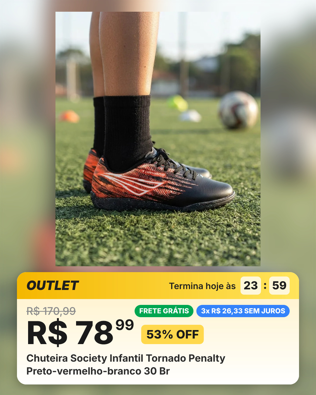 Chuteira Society Infantil Tornado Penalty Preto-vermelho-branco 30 Br