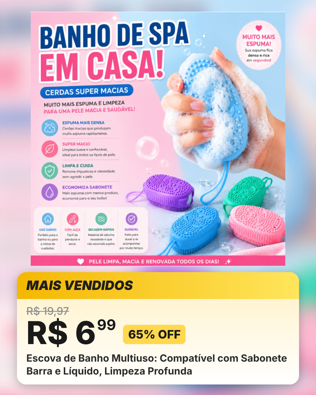 Escova de Banho Multiuso: Compatível com Sabonete Barra e Líquido, Limpeza Profunda
