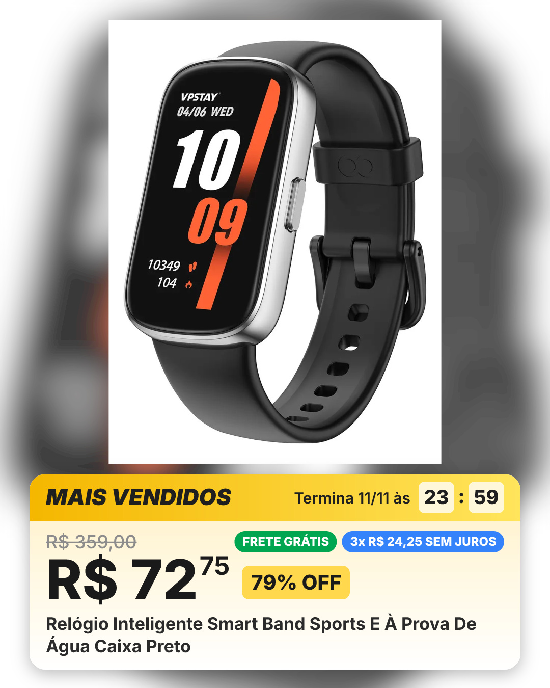 Relógio Inteligente Smart Band Sports E À Prova De Água Caixa Preto