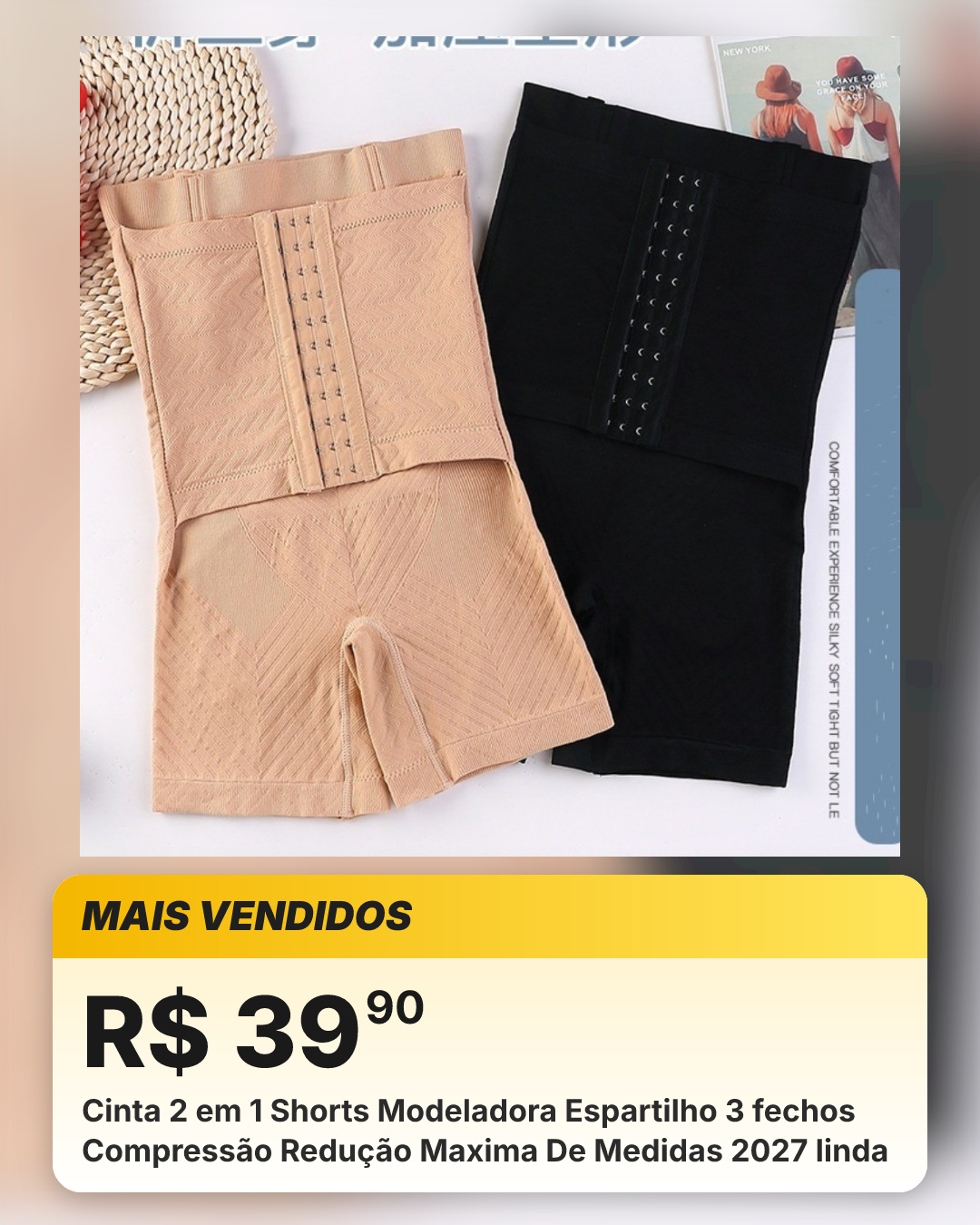 Cinta 2 em 1 Shorts Modeladora Espartilho 3 fechos Compressão Redução Maxima De Medidas 2027 linda
