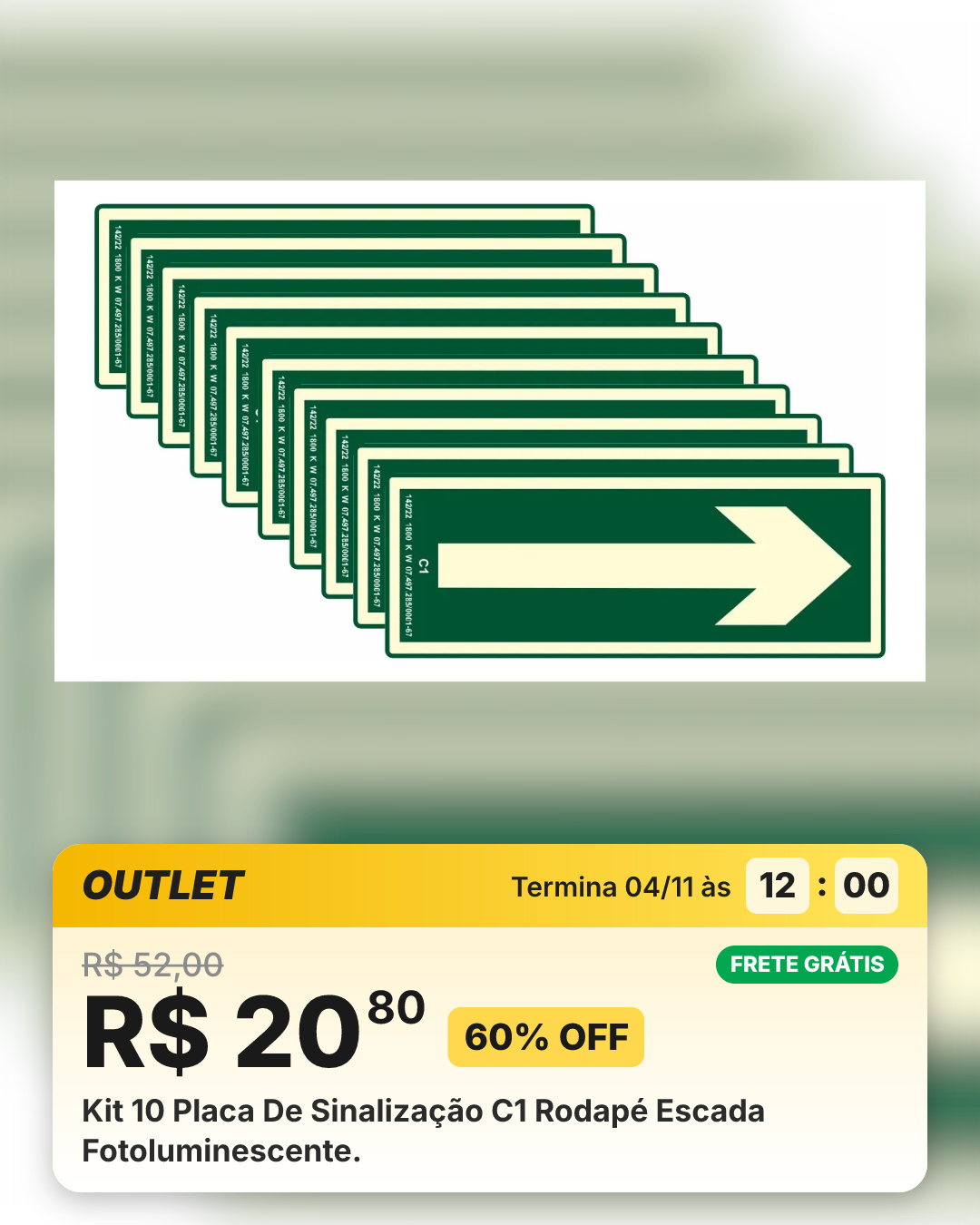 Kit 10 Placa De Sinalização C1 Rodapé Escada Fotoluminescente.
