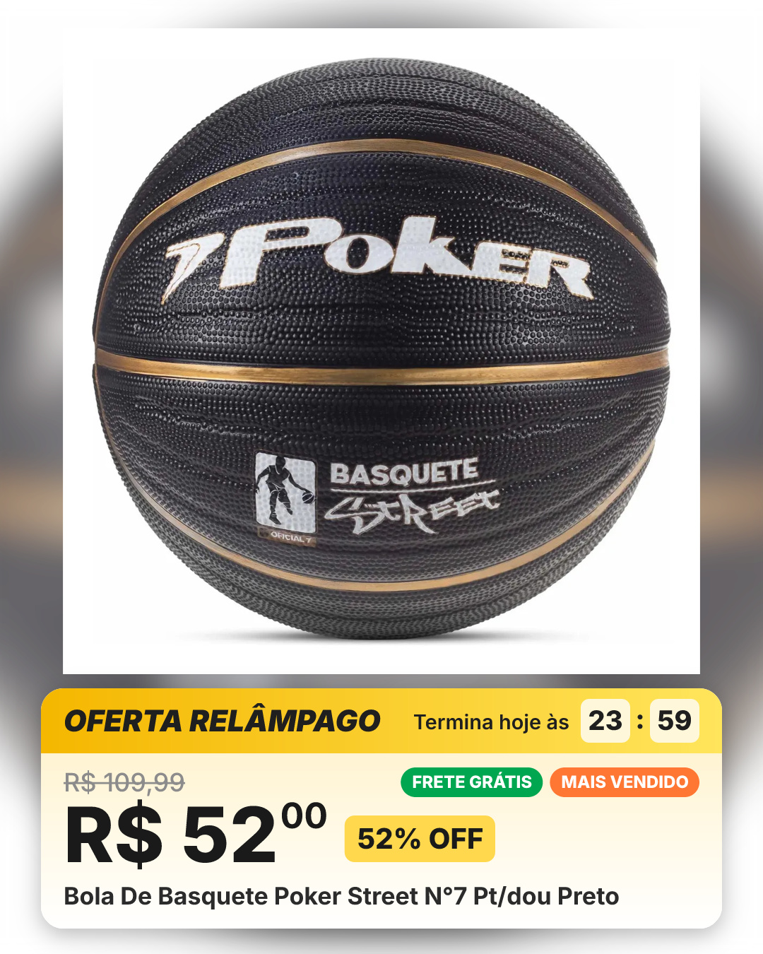 Bola De Basquete Poker Street N°7 Pt/dou Preto