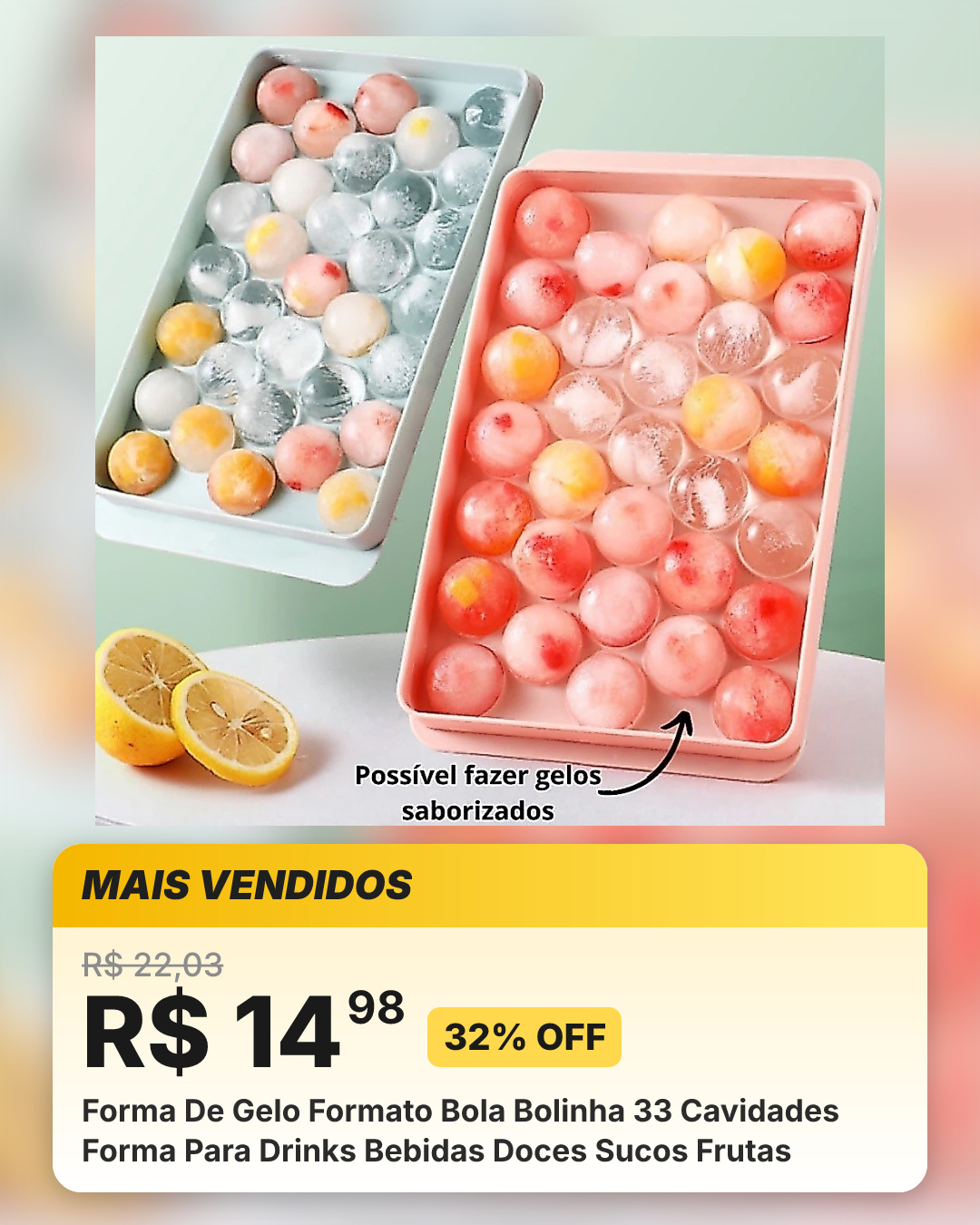 Forma De Gelo Formato Bola Bolinha 33 Cavidades Forma Para Drinks Bebidas Doces Sucos Frutas