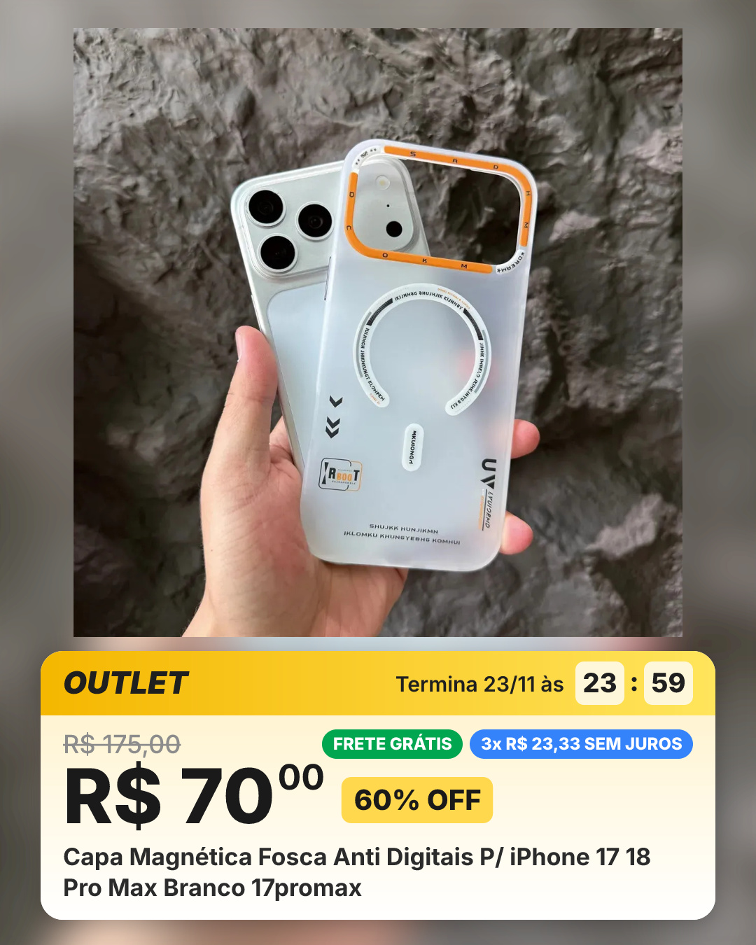 Capa Magnética Fosca Anti Digitais P/ iPhone 17 18 Pro Max Branco 17promax