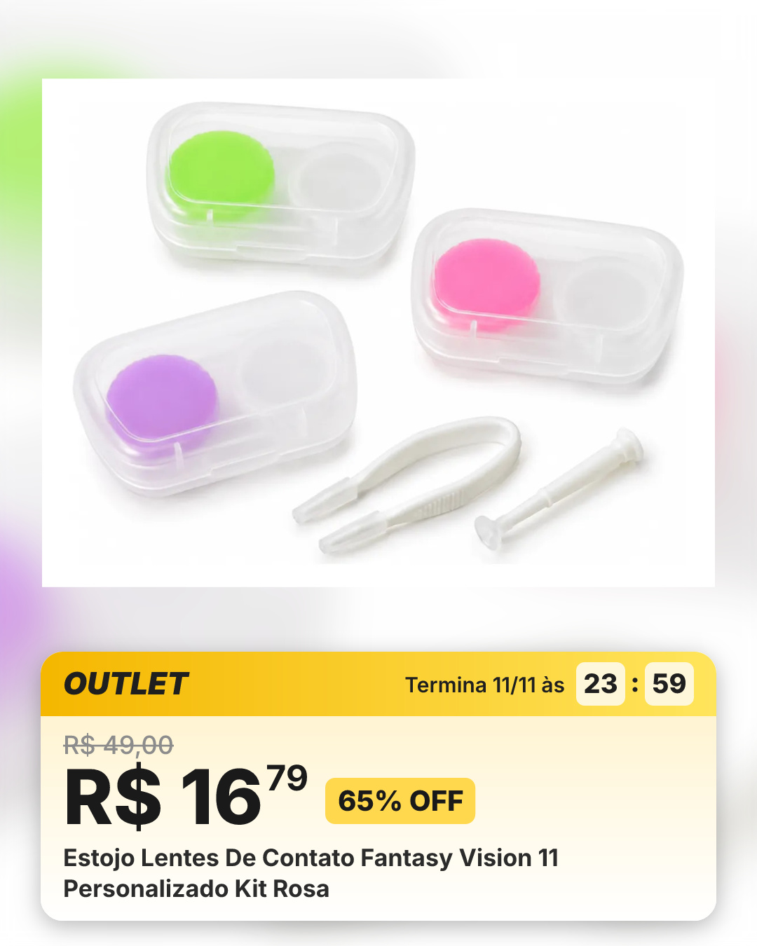 Estojo Lentes De Contato Fantasy Vision 11 Personalizado Kit Rosa